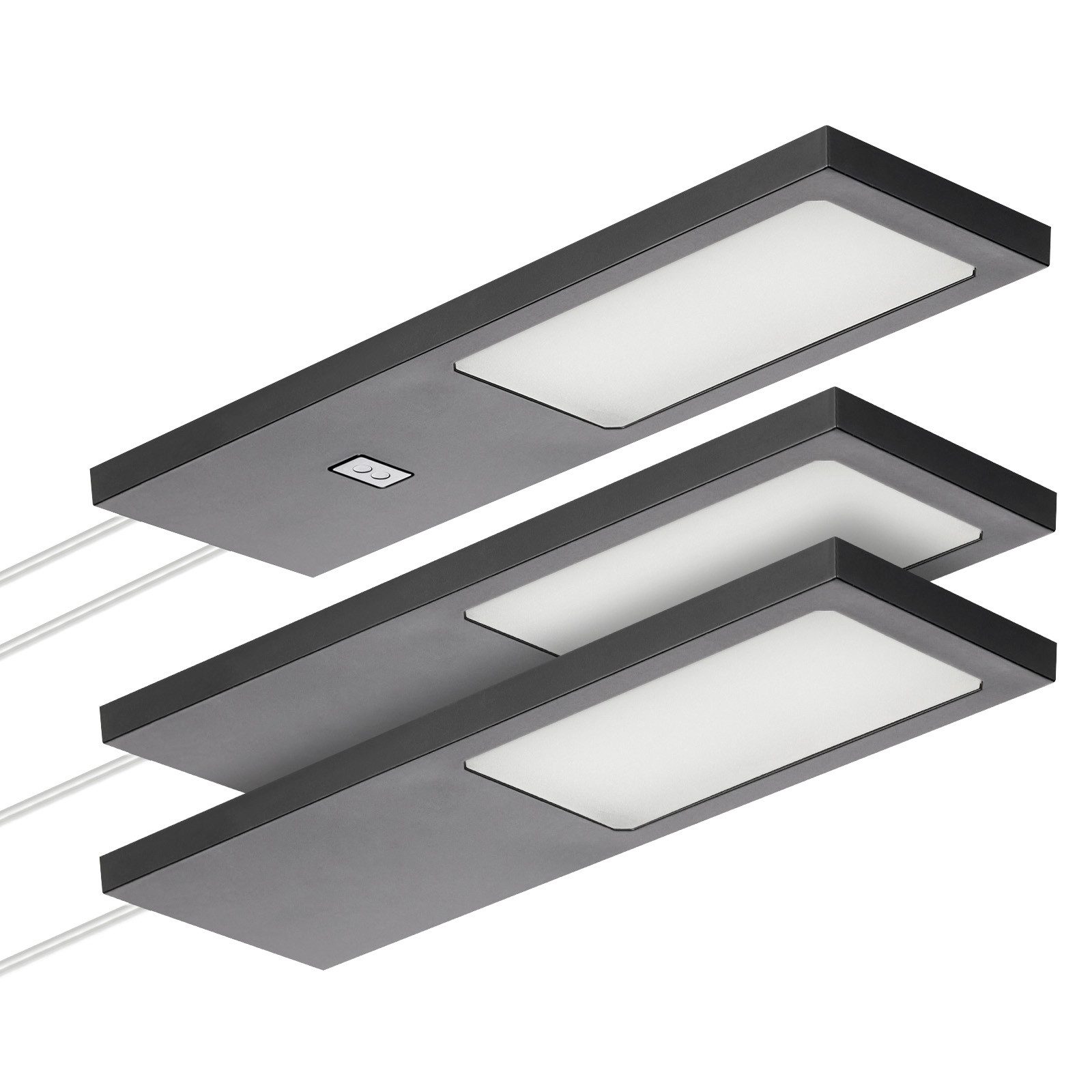 SO-TECH® LED Unterbauleuchte LED Möbelleuchte GIULIA II, stufenlos dimmbar, LED fest integriert, Neutralweiß, 3er Set neutralweiß mit/ohne Sensor inkl. 33W Trafo, schwarz