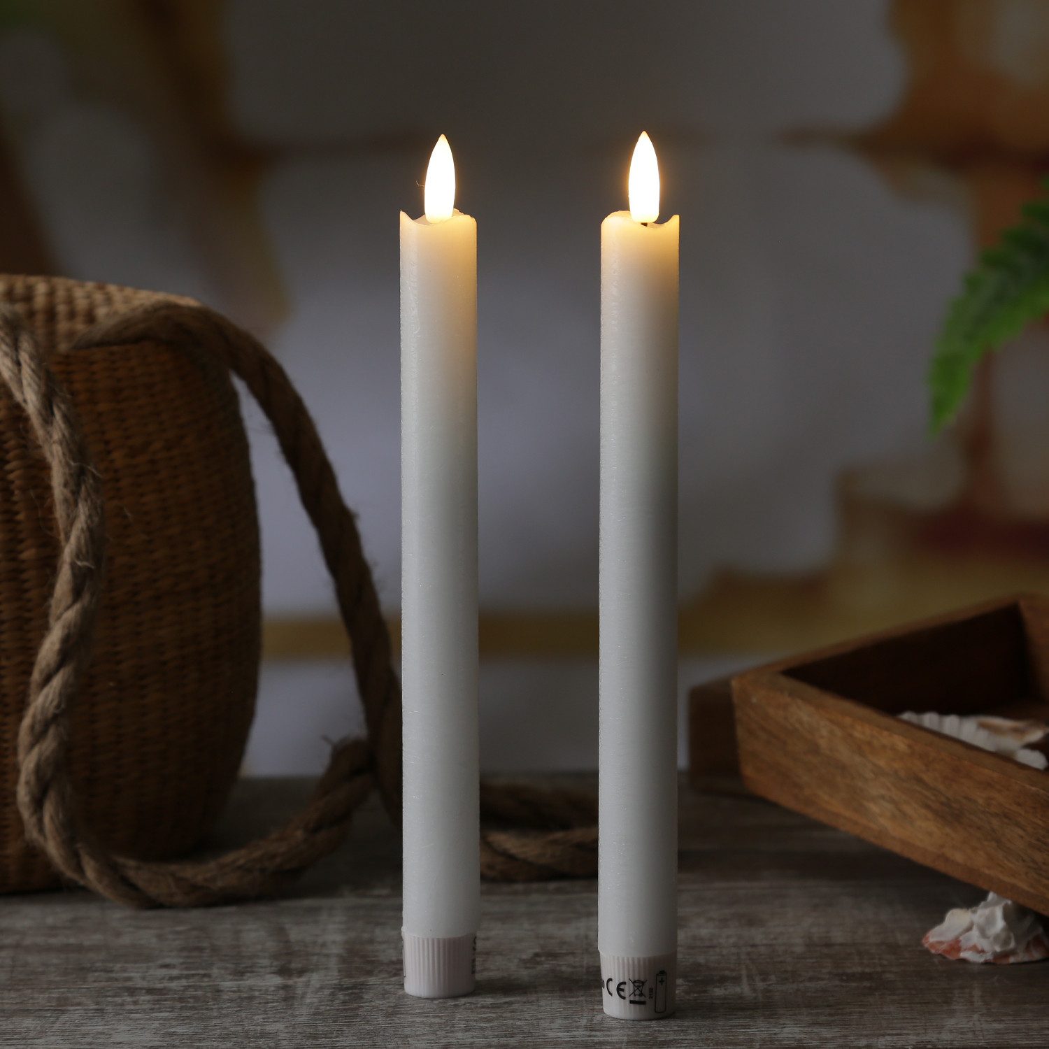 MARELIDA LED-Kerze LED Stabkerzen Tafelkerzen Dinner Spitzkerzen rustikal H:25cm weiß 2St (2-tlg)