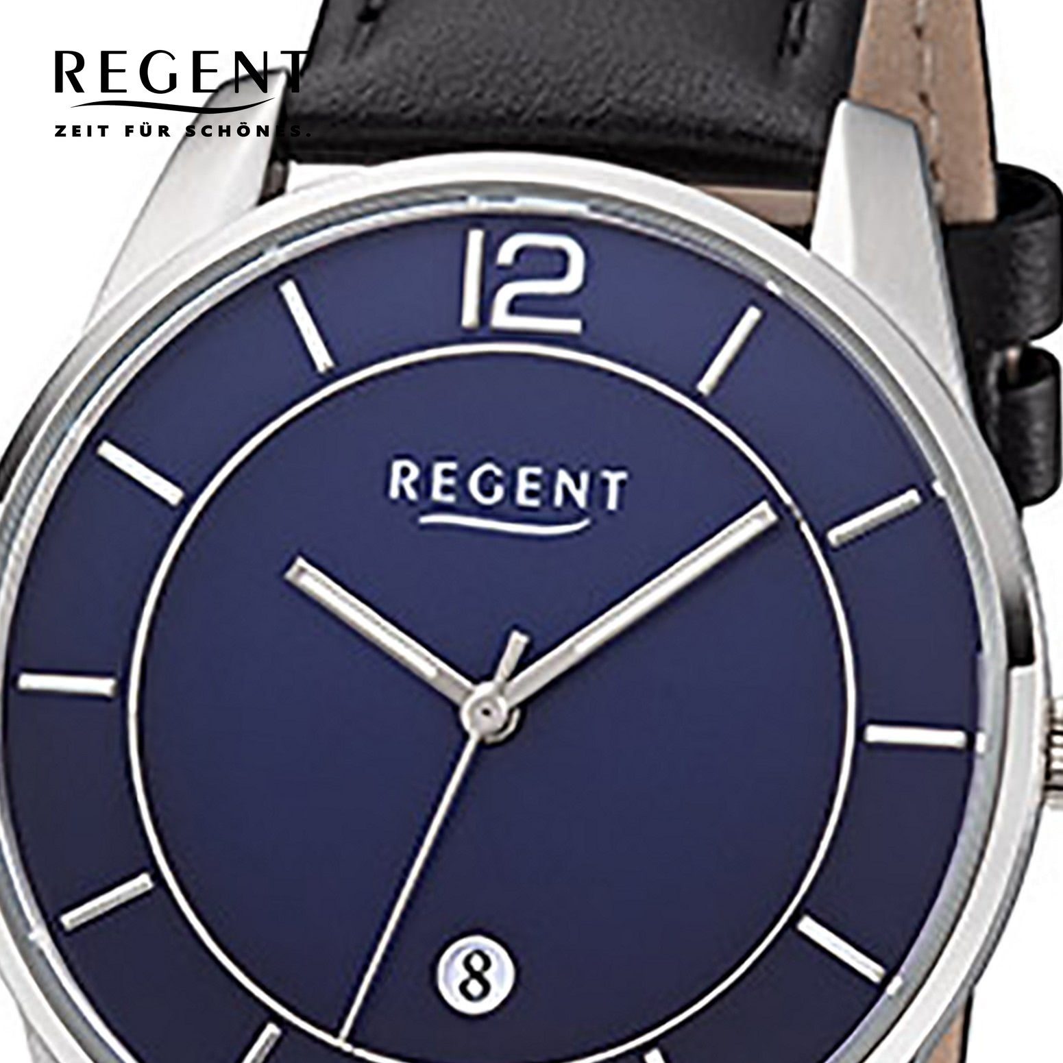 groß F-1235 Quarzuhr Herren (ca. Lederarmband Herren 40mm), Quarz, Regent Uhr rund, Leder Armbanduhr Regent
