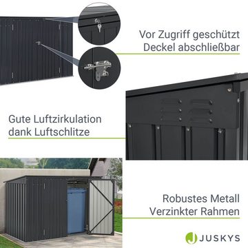 Juskys Mülltonnenbox Namur, verschließbar, Deckel mit Gasdruckfeder, Befestigungskette