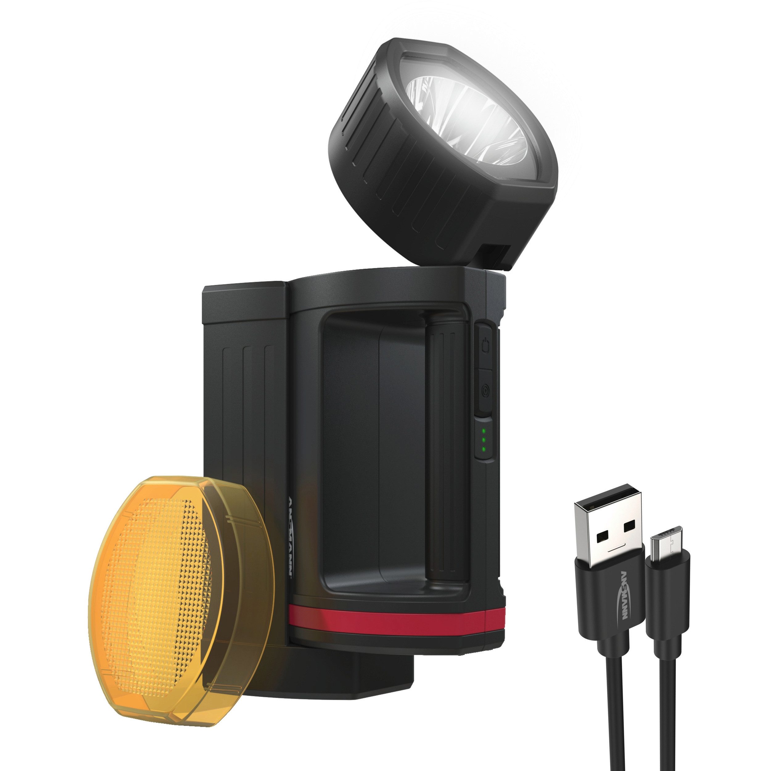 ANSMANN AG LED Scheinwerfer HS5R LED-Akku-Handscheinwerfer 400 Lumen dimmbar & aufladbar via USB, 5W CREE LED