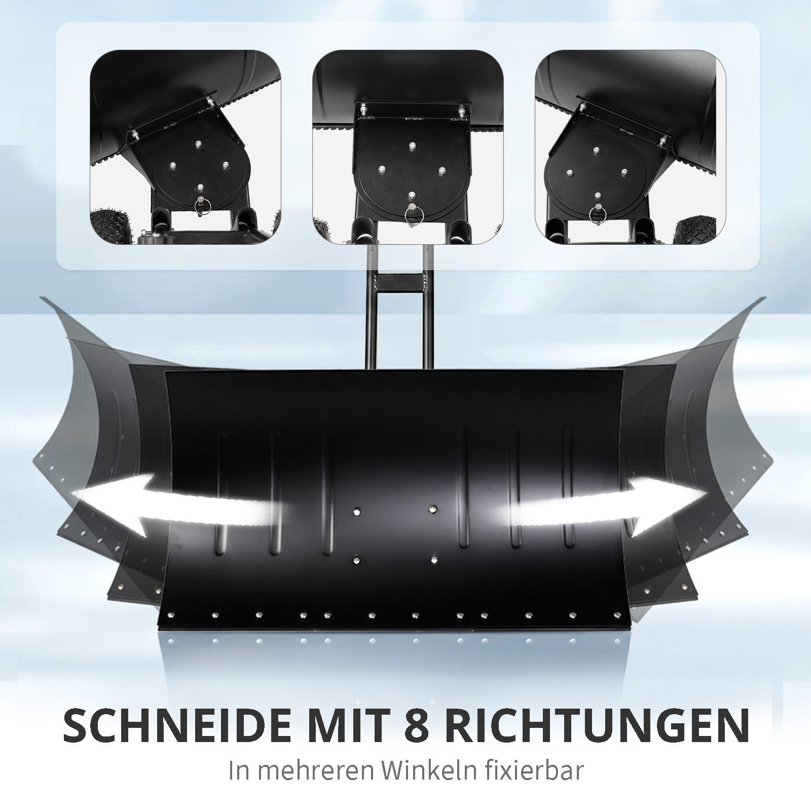 LALAHO Schneeschieber Schneeschaufel mit Rädern & Stiel – Stahlschaufel, 92 cm Arbeitsbreite, mit 100 cm langem Stiel, verstellbare Schubstange, ergonomisch, fü – Bild 5 von 5
