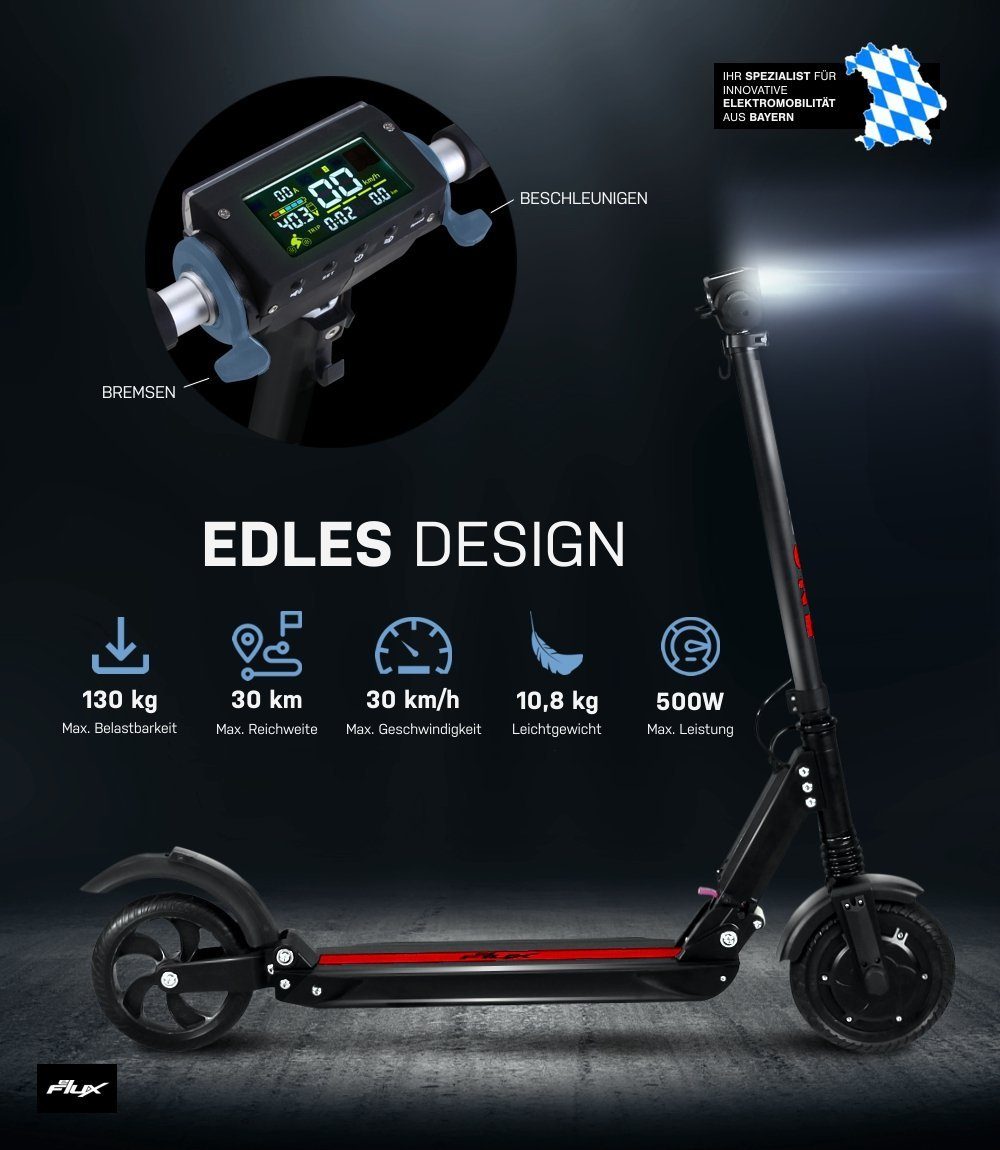 Schwarz/Rot Akku W, ABE, - klappbar, tlg), km/h, 30,00 One eFlux 500,00 30 Roller Reichweite bis Tempomat Scooter Elektro E-Scooter (1 - - kein Lite km Lithium-Ionen