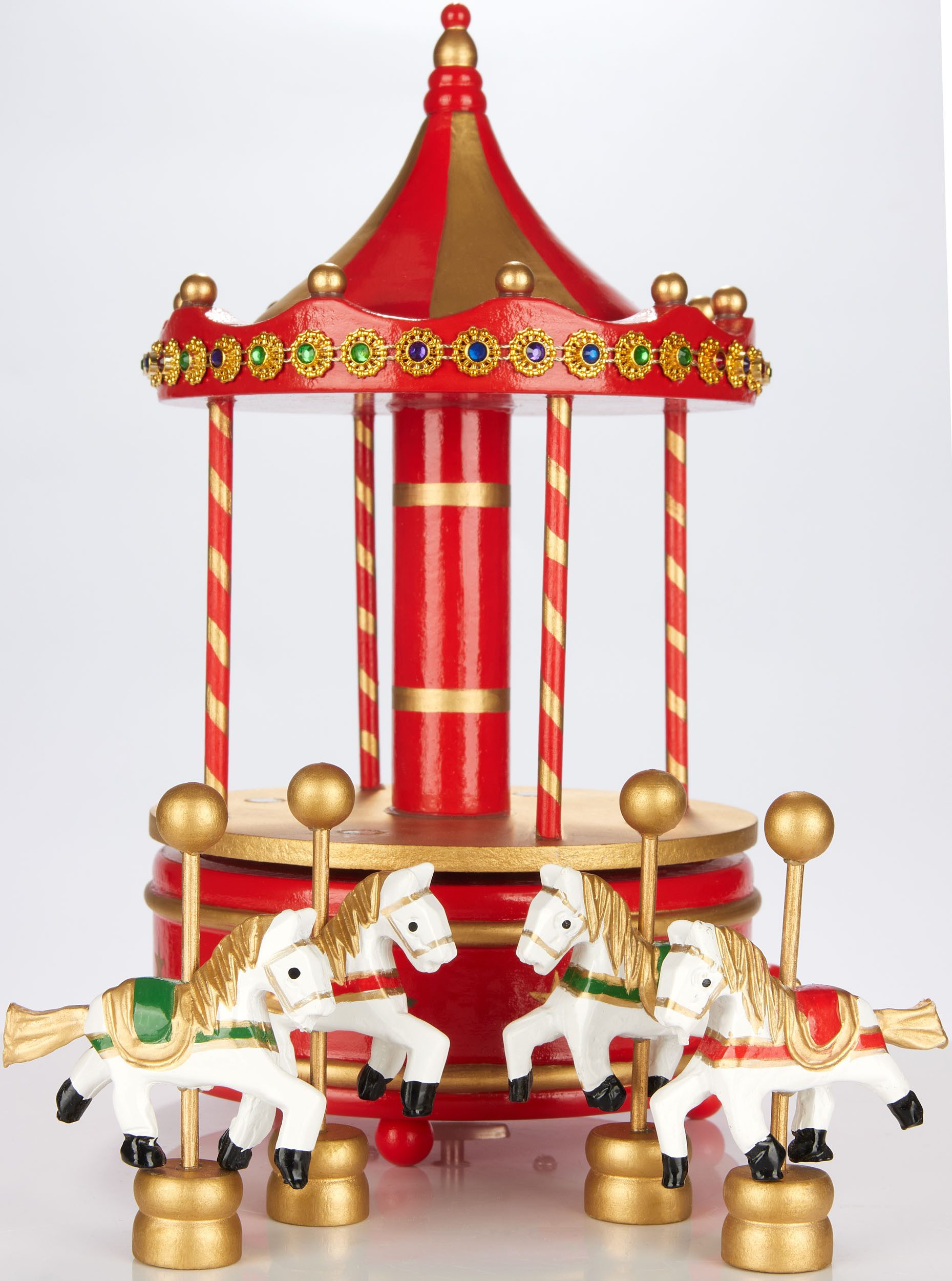 BRUBAKER Spieluhr Spieluhr aus Holz - Nostalgie Karussell mit Pferden, (Melodie: Jingle Bells - Musik Box - Rot Gold, 1-tlg), 24 cm Spieldose Dekoration für Wei – Bild 5 von 5
