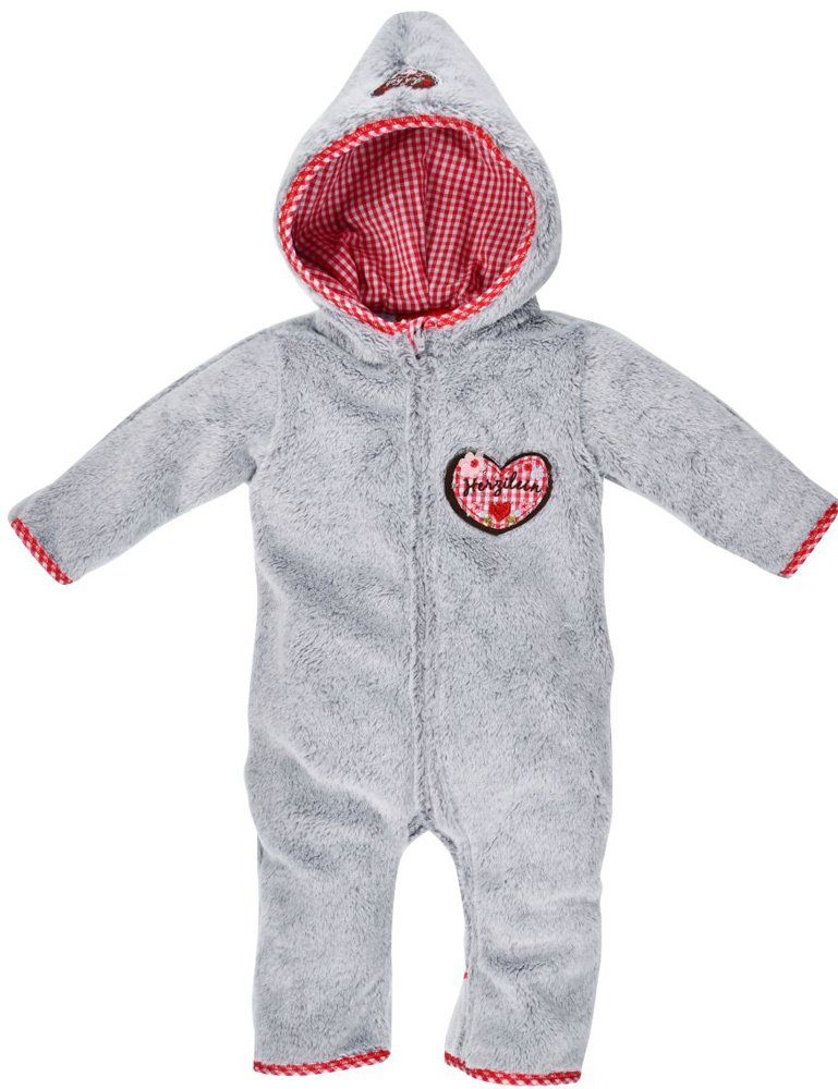 BONDI Strampler »Kuscheliger Baby Fleece-Overall "Herzilein" 86566 - Grau  Rot, Wintermode Mädchen« online kaufen | OTTO