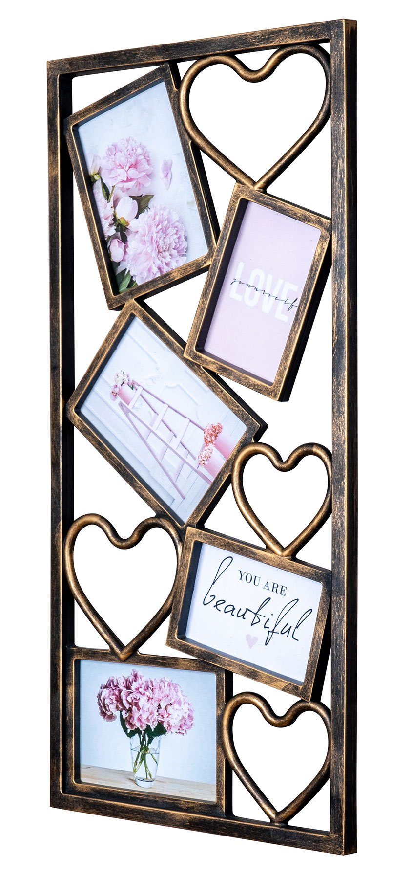 Levandeo® Bilderrahmen Collage, Fotorahmen 5 Fotos 10x15 13x18 Herz Kupfer günstig online kaufen