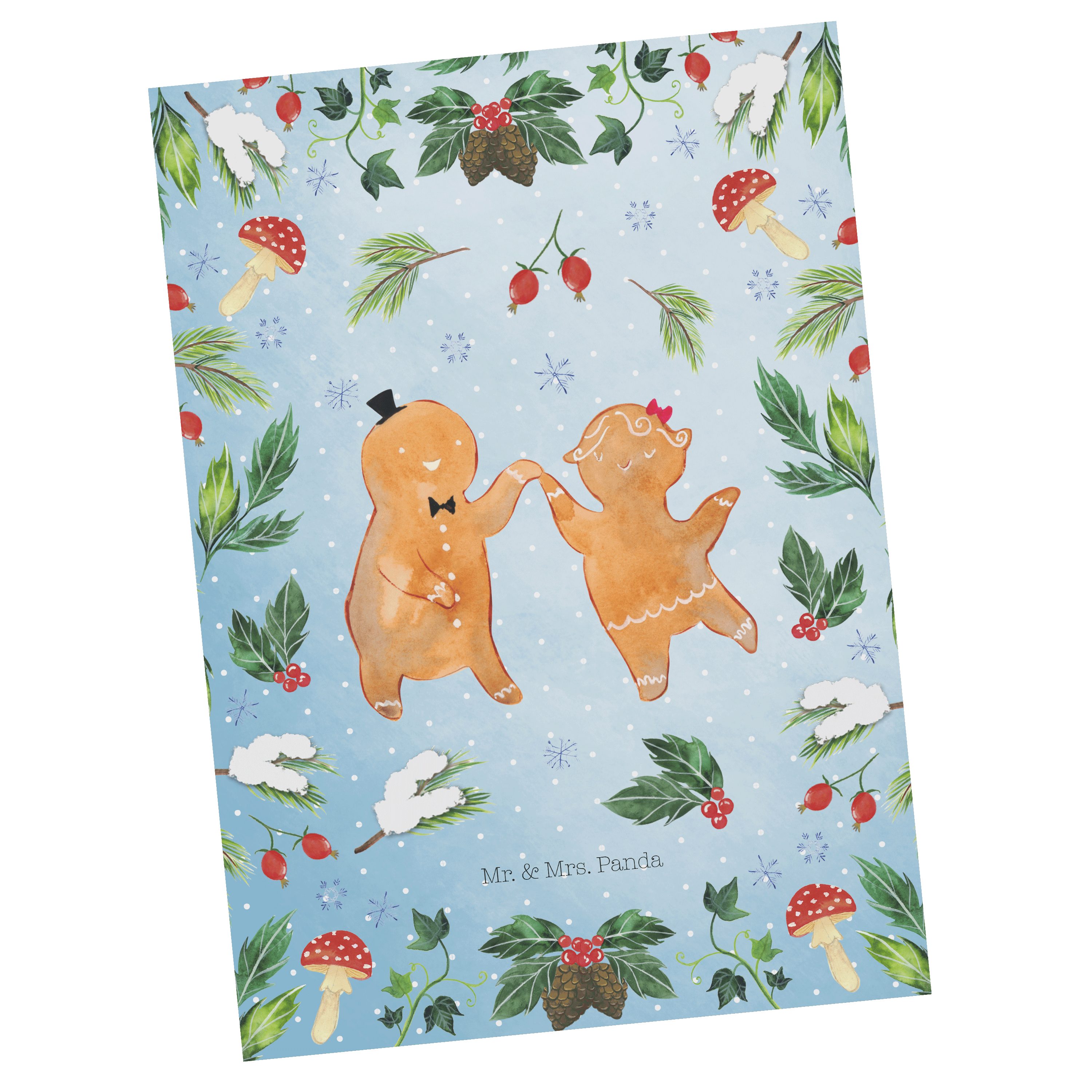 Mr. & Mrs. Panda Postkarte Lebkuchen Pärchen - Weiß - Geschenk, Geburtstagskarte, Winter, Advent
