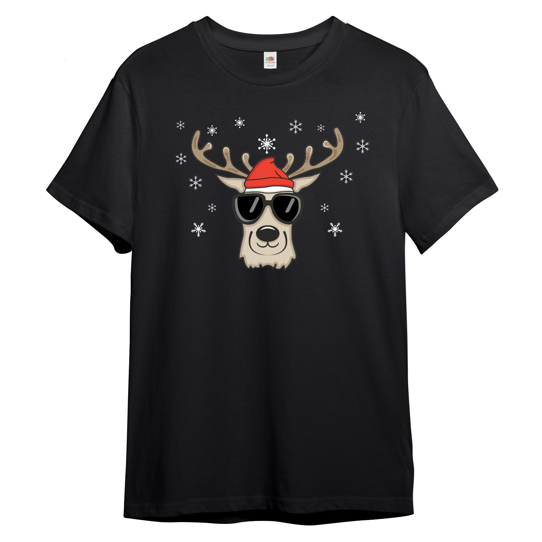 Print-Shirt Herren T-Shirt "Weihnachtshirsch mit Brille und Mütze"