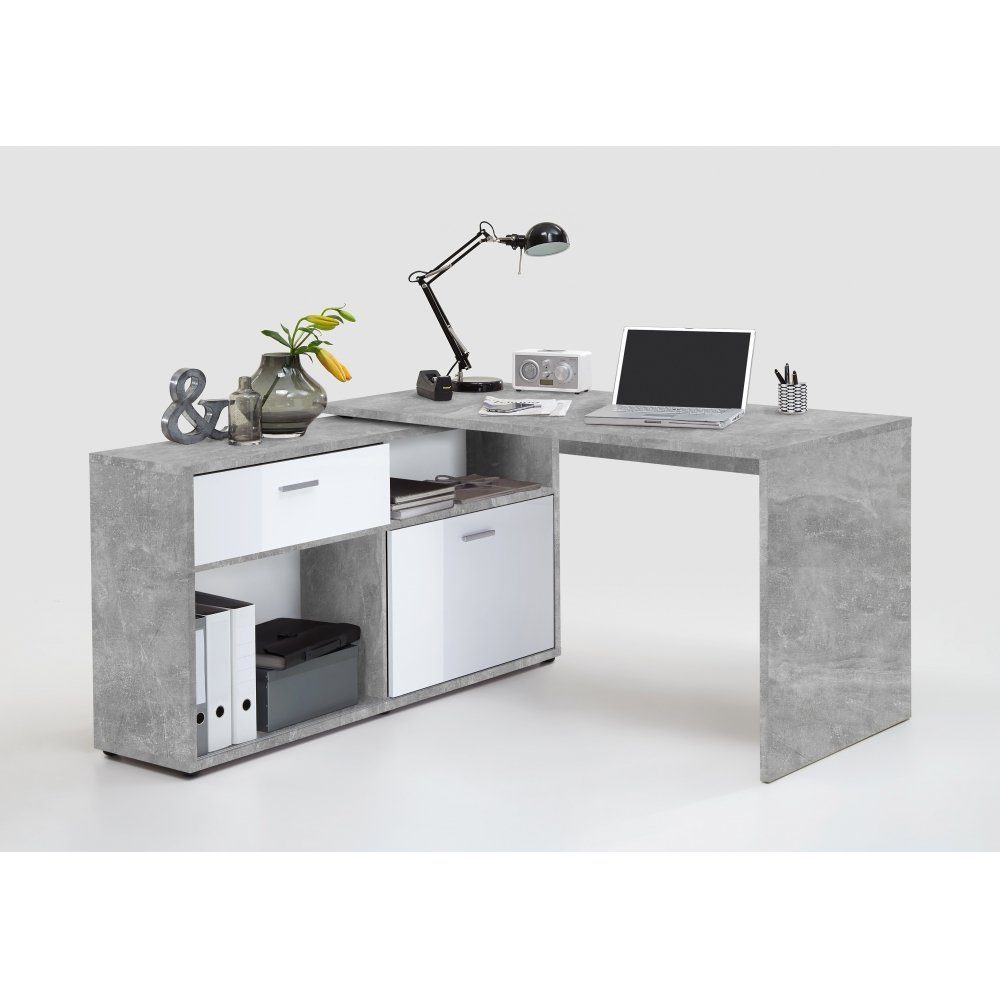 FMD Möbel Schreibtisch Schreibtisch Eckschreibtisch Winkelschreibtisch Beton grau/weiß