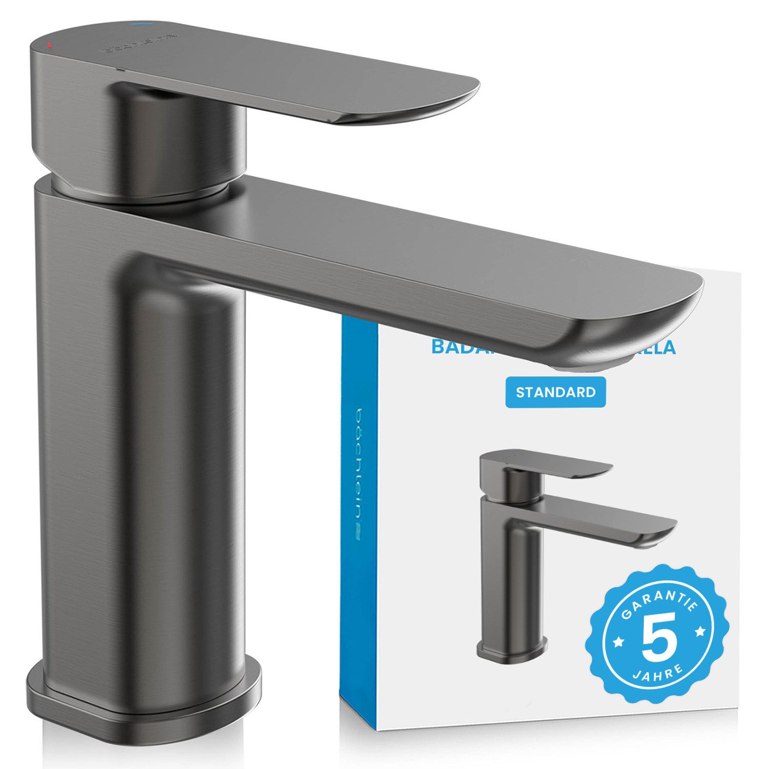 Bächlein Badarmatur Elegante Waschtischarmatur Mizarela (Anthrazit) hochwertiger Wasserhahn im minimalistischen Design