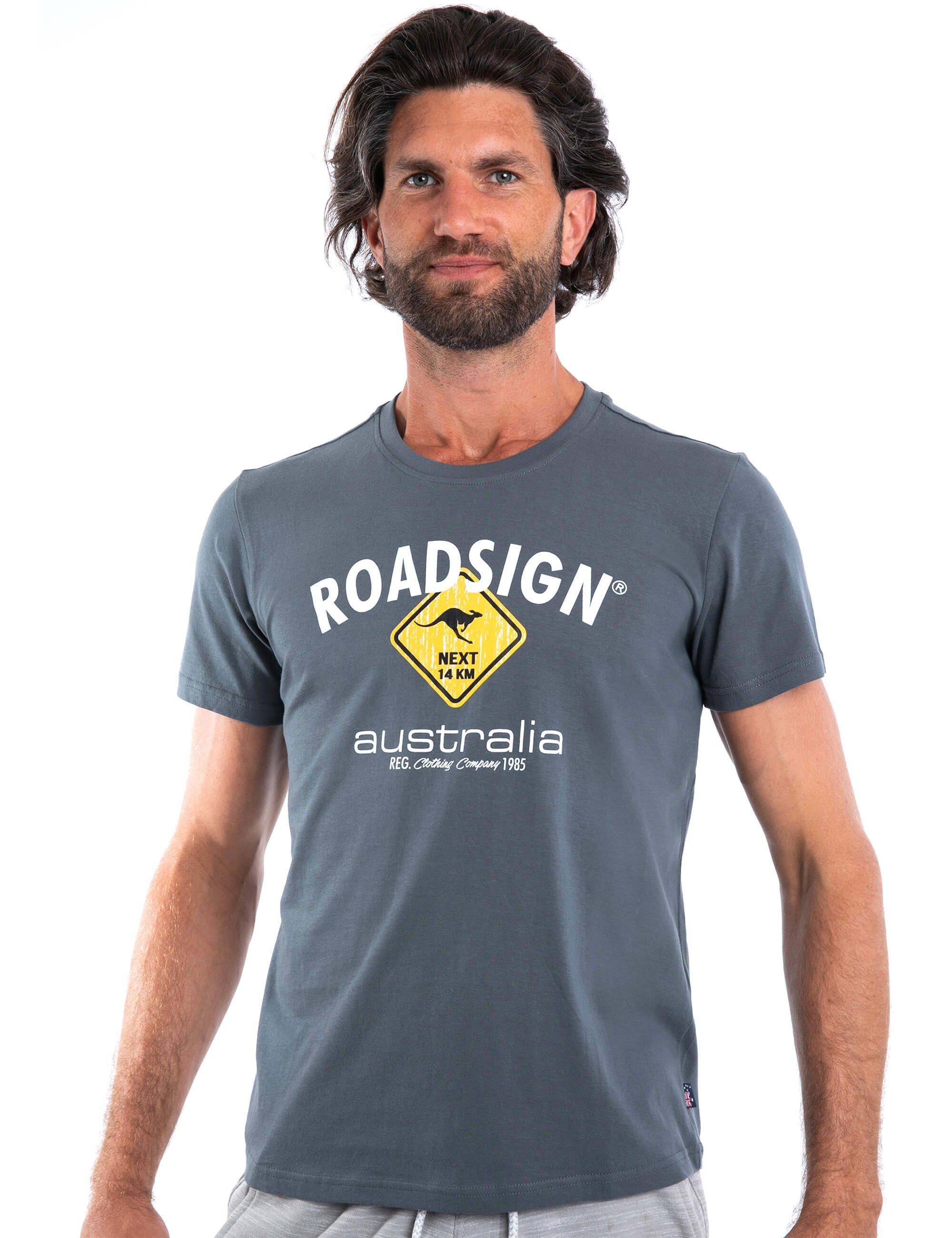 mit ROADSIGN T-Shirt Rundhalsausschnitt, % und australia 100 (1-tlg) anthra Baumwolle Logoprint Logo-Aufdruck