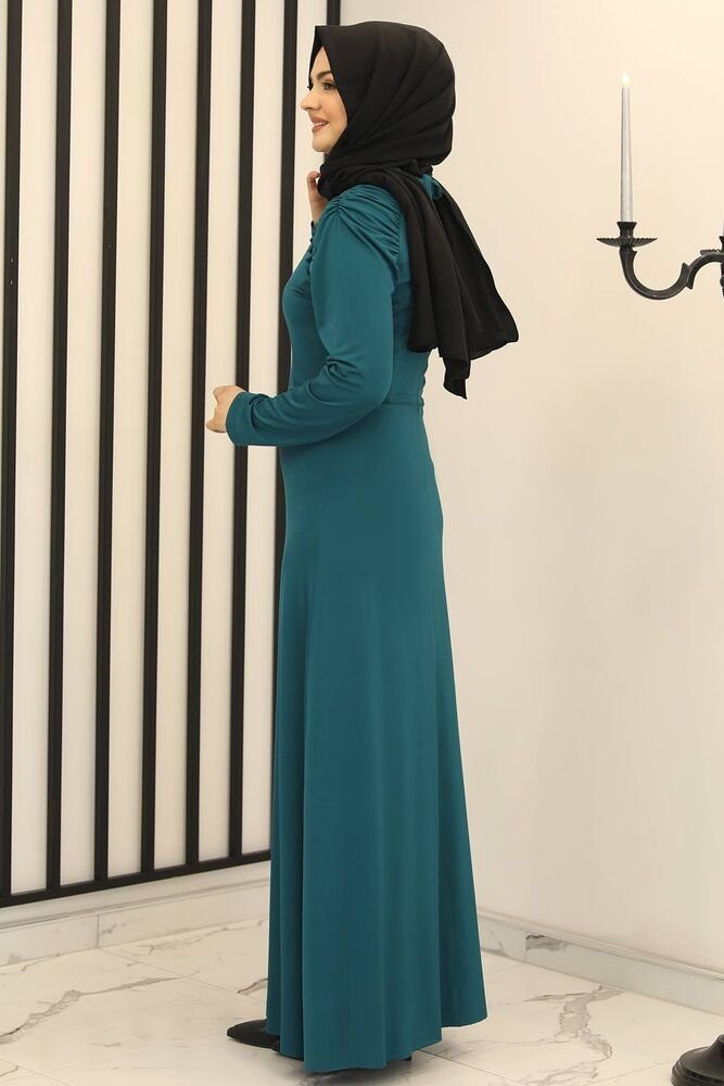 Modavitrini Abendkleid Kleid Hijab Raglanärmeln Damen Abiye Grün elastisch mit Abaya