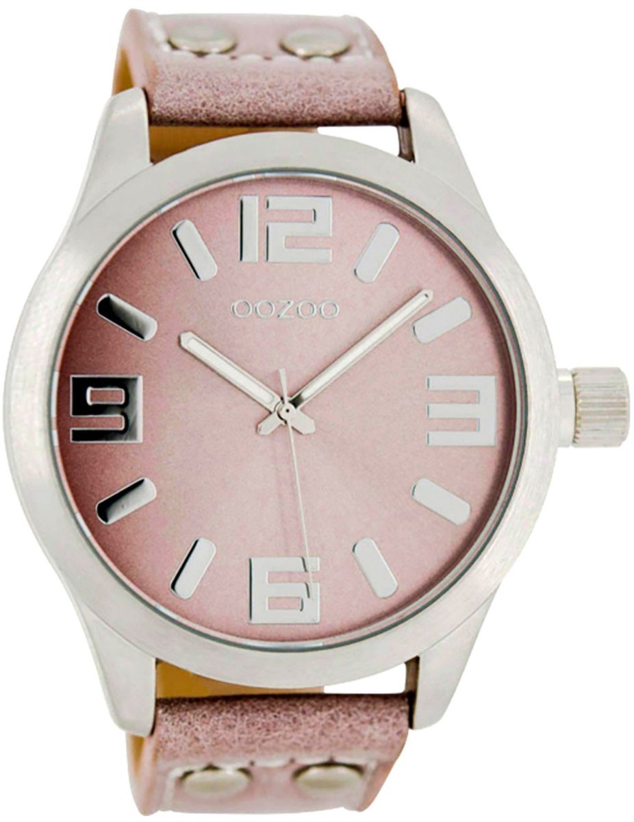OOZOO Quarzuhr Oozoo Damen-Uhr Timepieces Quarzuhr C1058, Damenuhr rund, extra groß (ca. 46mm) Lederarmband, Fashion-Style