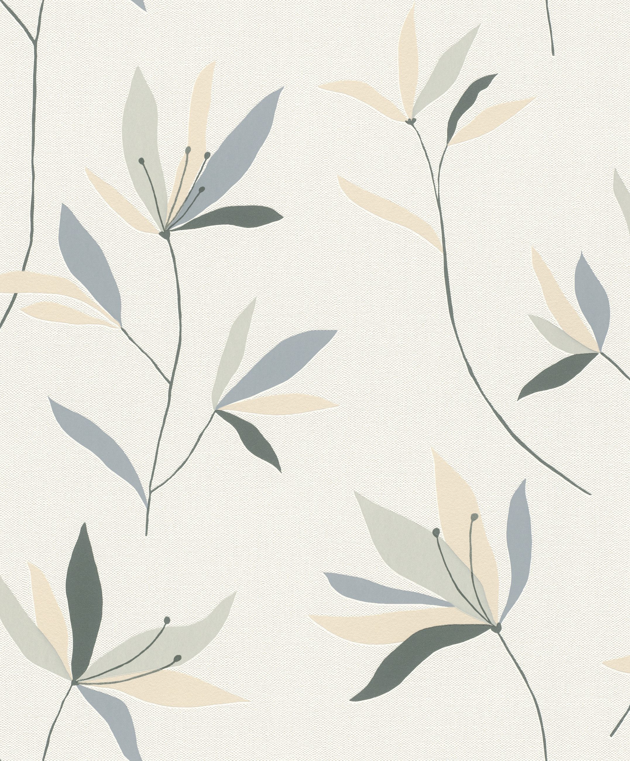 Rasch Vliestapete Pflanzenmuster - Vliestapete Weiß Creme, floral, (1 Rolle, 1 St., 10,05 m x 0,53 m), Lichtbeständige Farben - Feucht abwischbar - Restlost abziehbar