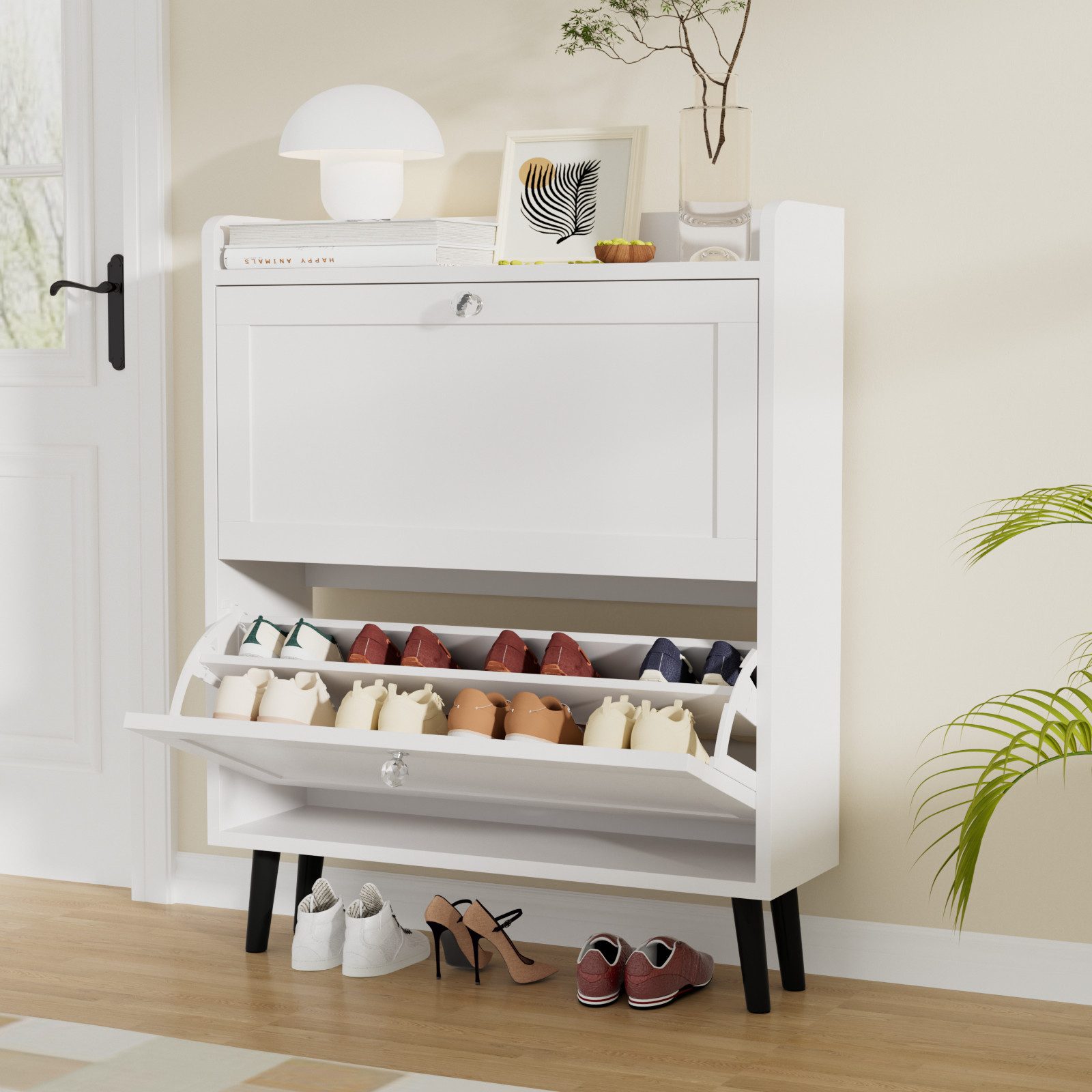 VOWNER Schuhschrank mit 2 Klappen, Schuhregal Schuhkipper Schmal günstig online kaufen