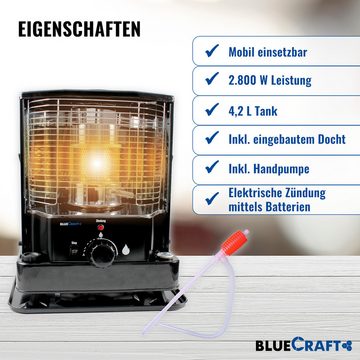 BlueCraft Petroleumheizung Petroleumofen Dochtofen + Petroleum 20 Liter mobile Camping-Heizung, Heizofen ohne Strom inkl Docht Handpumpe Heizstrahler Heizer Heizgerät