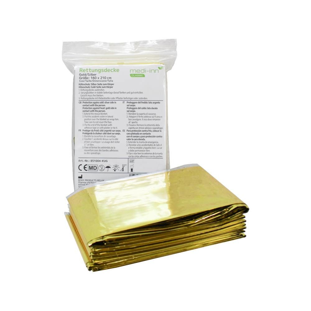 Medi-Inn Erste-Hilfe-Set Rettungsdecke Rettungsfolie, 160 x 210 cm, gold/silber, (3 St)