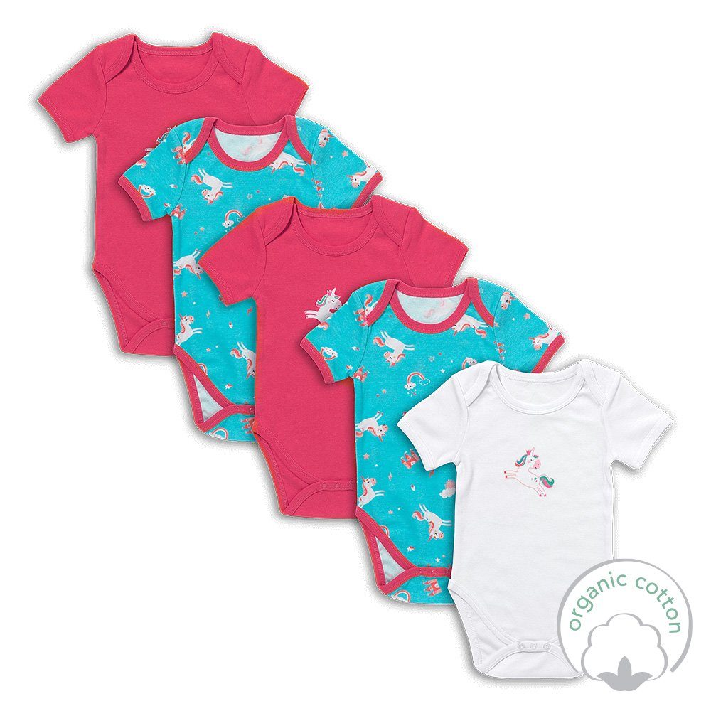 Schlummersack OEKO-TEX kurzarm Einhorn zertifiziert Baby-Bodys 5er-Pack Kurzarmbody Bio