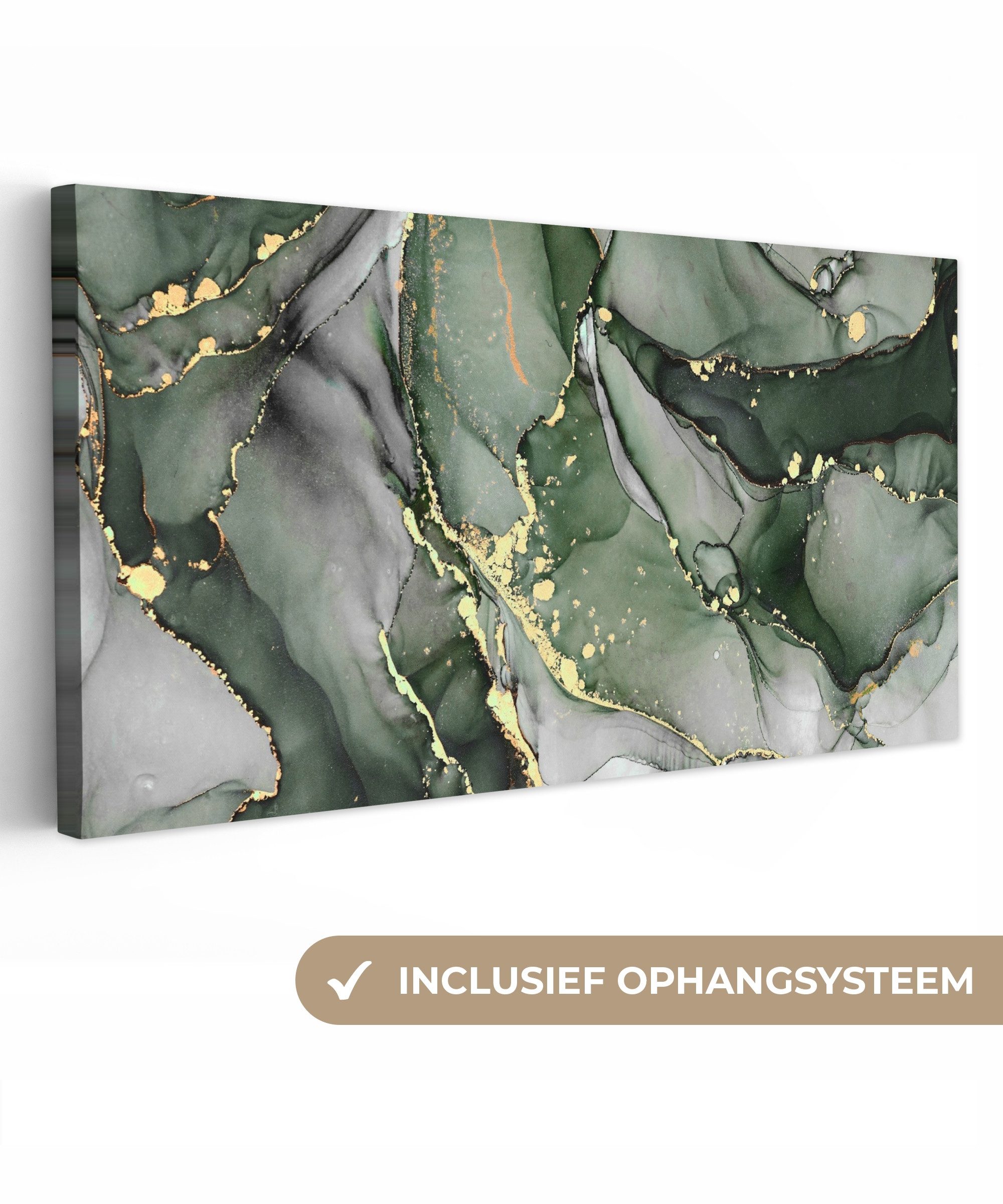 OneMillionCanvasses® Leinwandbild Panorama Luxus - Marmor - Grün, Fotodruck (1 St), Wandbild, Deko Schlafzimmer Wohnzimmer Flur 40x20 cm