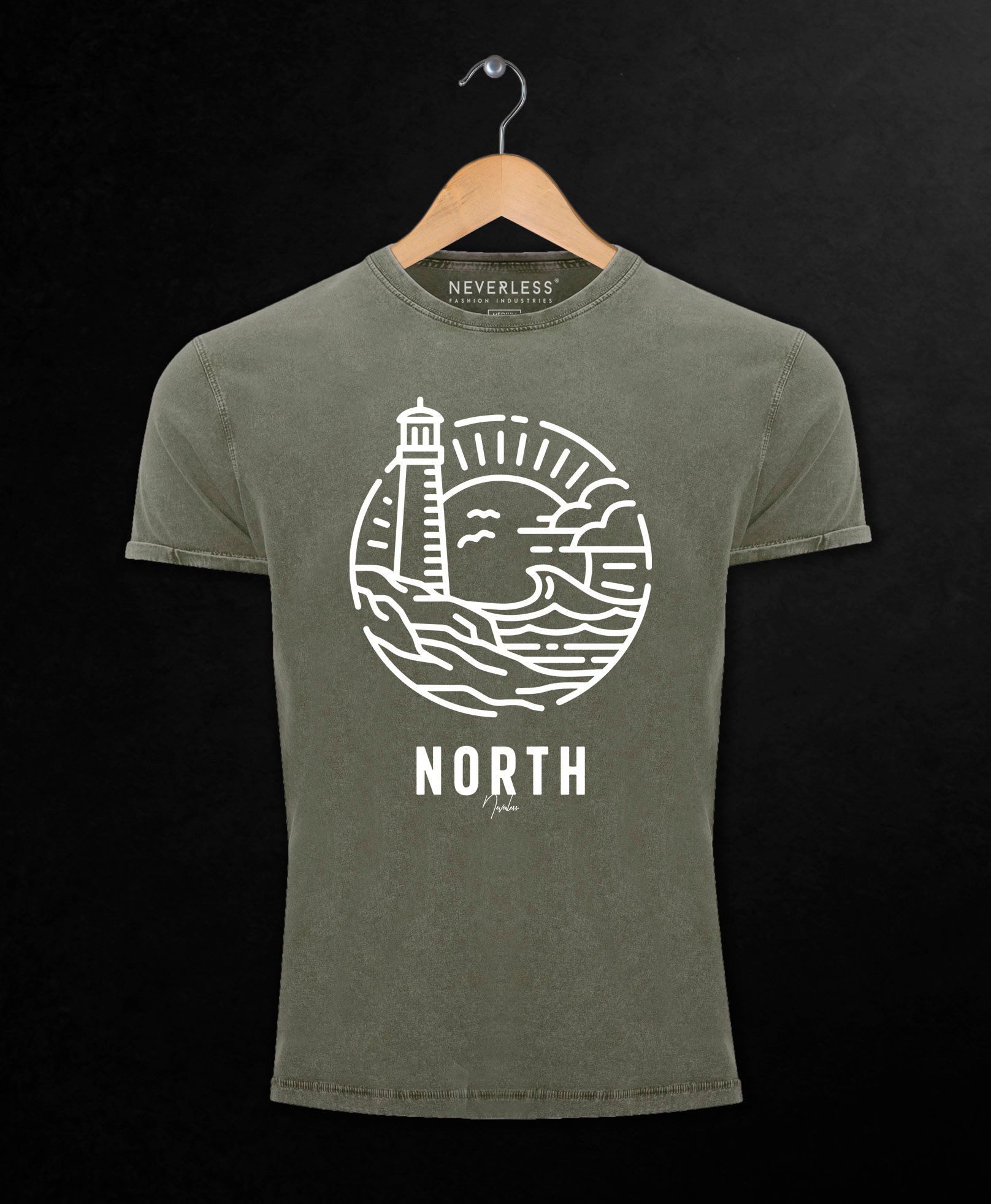 Neverless Print-Shirt Neverless® Herren T-Shirt Vintage Shirt Printshirt Logo Outline Art mit Print