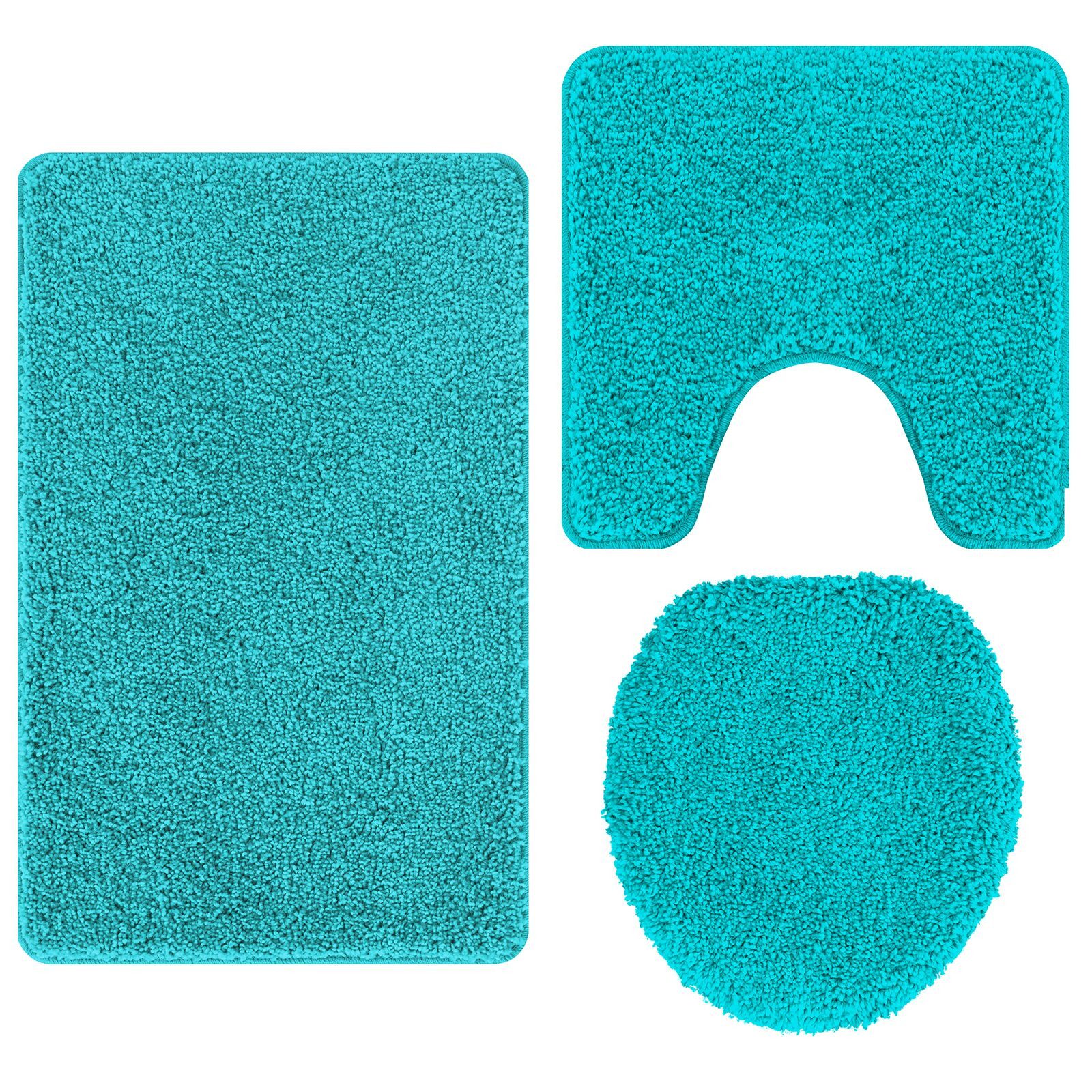vidaXL Badematte Türkis 3-teiliges Badematten-Set Türkis Polypropylen Rutschfest, Höhe 0 mm, Mikrofaser