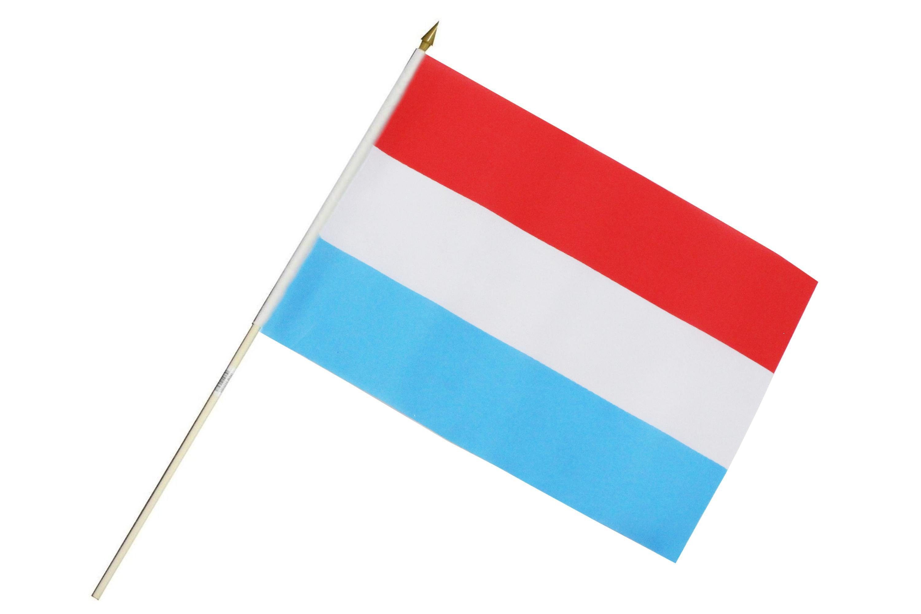ELLUG Flagge Fahne Flagge 30x45cm doppelt umsäumt mit 60cm Holzstab Handfahne Stockflagge Banner Fan Sport Luxembourg