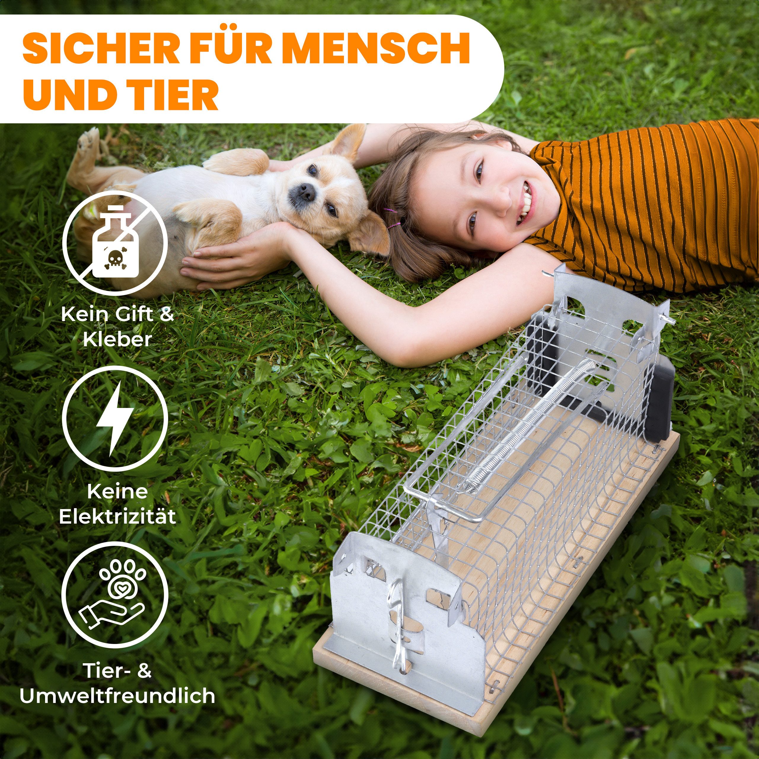 RAPIZZ Lebendfalle Mäusefalle Tierfreundlich & ohne Gift, Für den Innen-und Außenbereich, 4er-Set in Holz oder 2er-Set in ABS, Mit Tipps und Anleitung