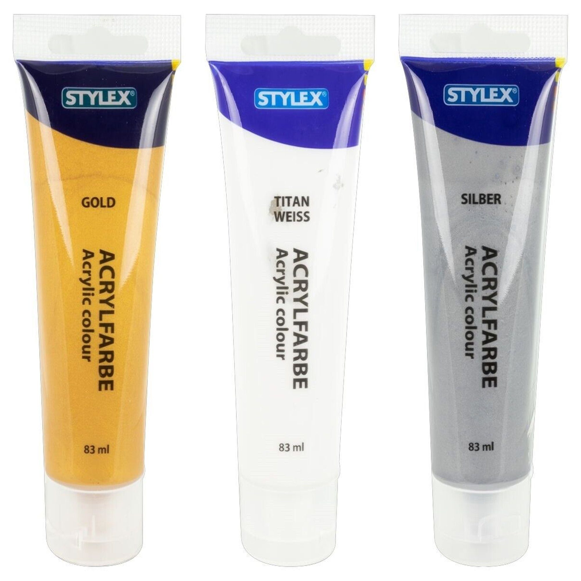 Stylex Handabdruck-Set 3 x Stylex Acrylfarbe gold, weiß, silber 83ml, Spar-Set