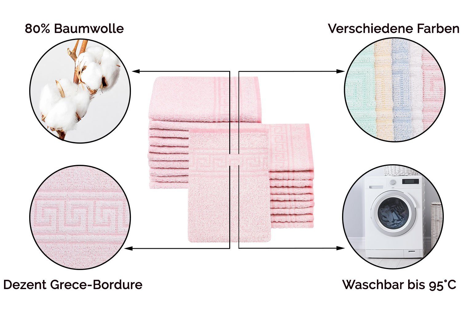 x 80% Waschlappen 22 Polyester 16 20% ZOLLNER Baumwolle, (20-tlg), cm, rosa