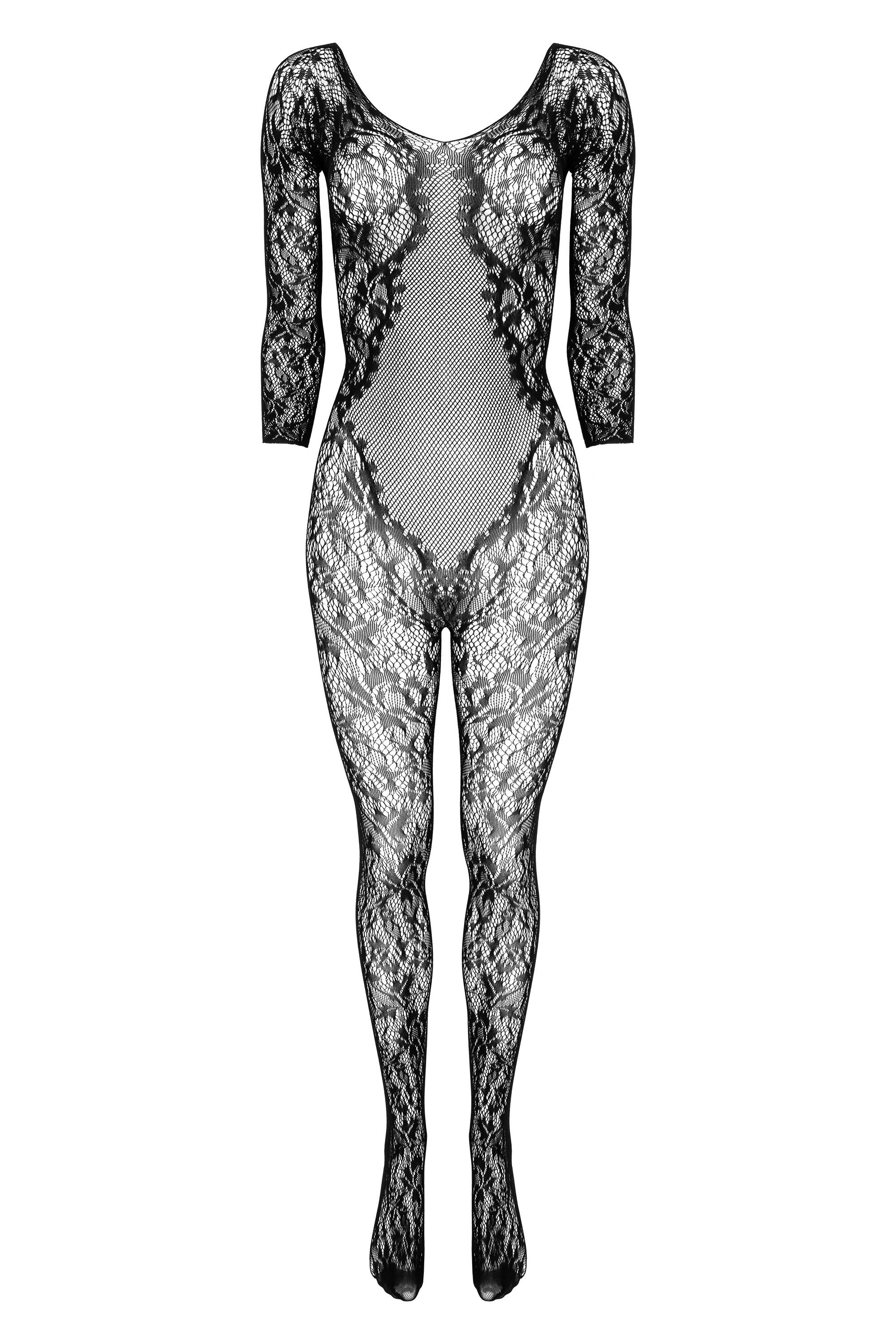 KOTEK Bodystocking Bodystocking in schwarz Catsuit aus Netz langarm 20 DEN (1 St)