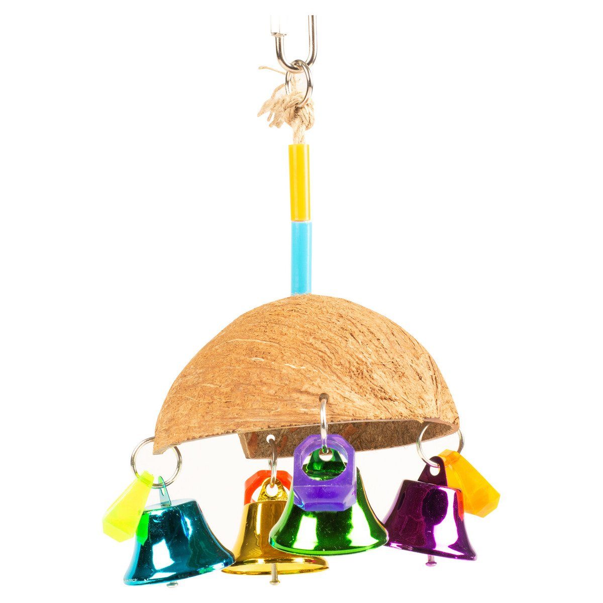 Vogelspielplatz Vogelspielzeug Kokosnussregenschirm mit Glocken