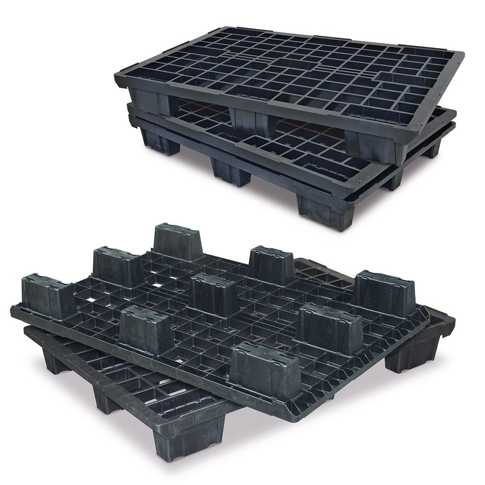 BRB-Lagertechnik Dekopalette 5x Leichtpalette im Euromaß, schwarz, LxBxH 1200x800x153 mm, Leichtpalette aus Polyethylen-Kunststoff (PE-HD RE)