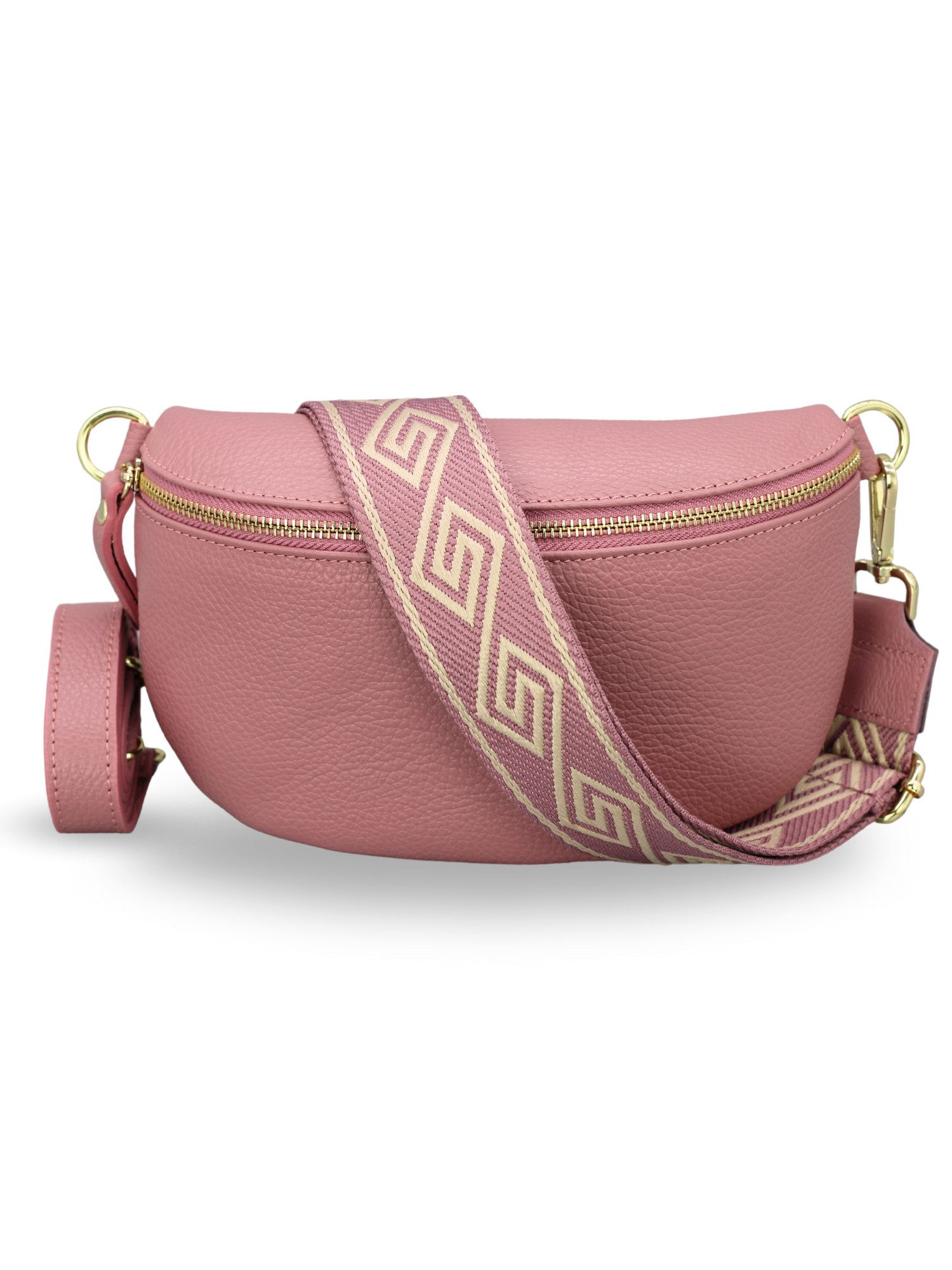 Bauchtasche Damen mit goldenem Reißverschluss, Bauchtasche Leder