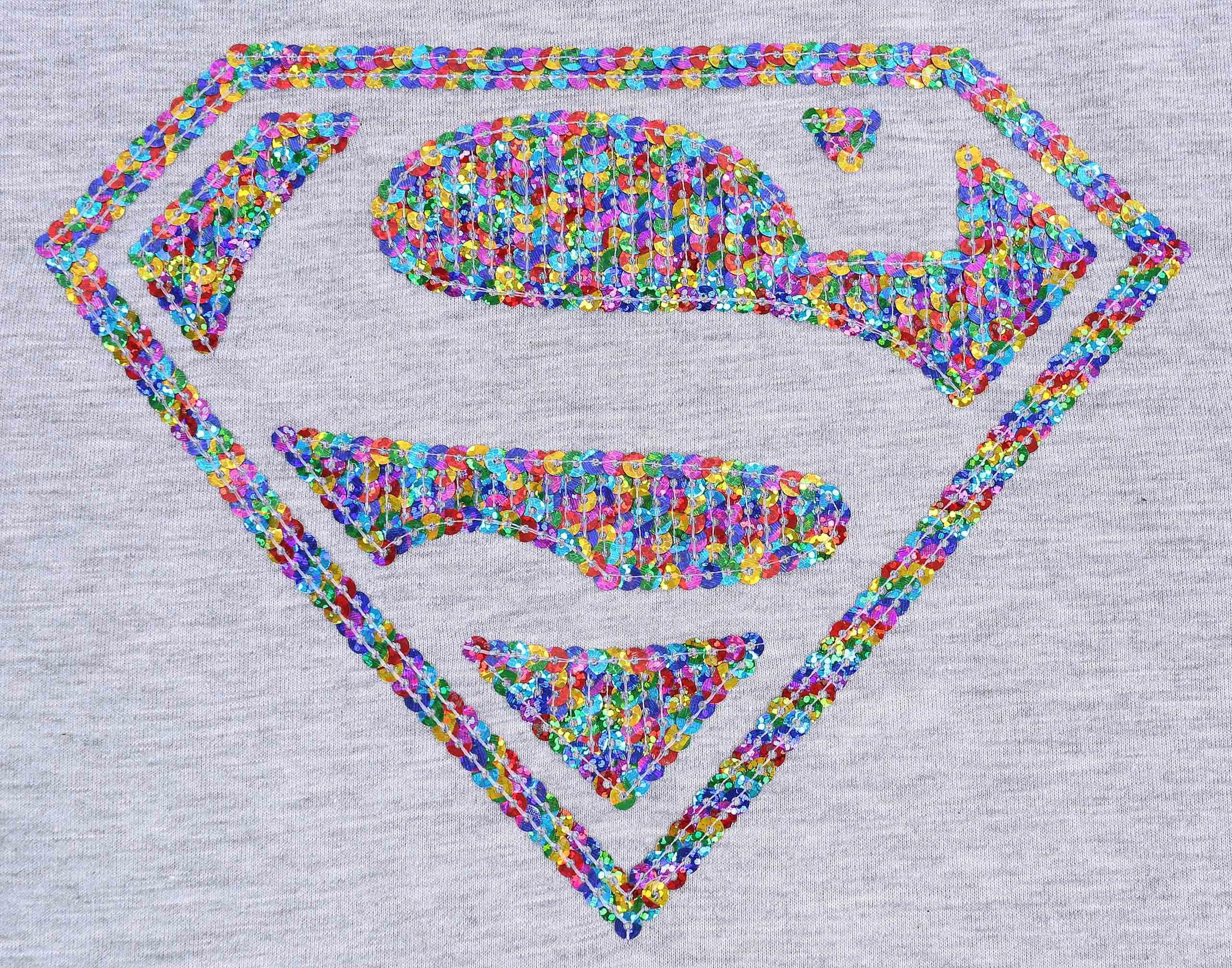 Superman Kurzarmshirt Graues T-Shirt mit Pailletten Superman XL