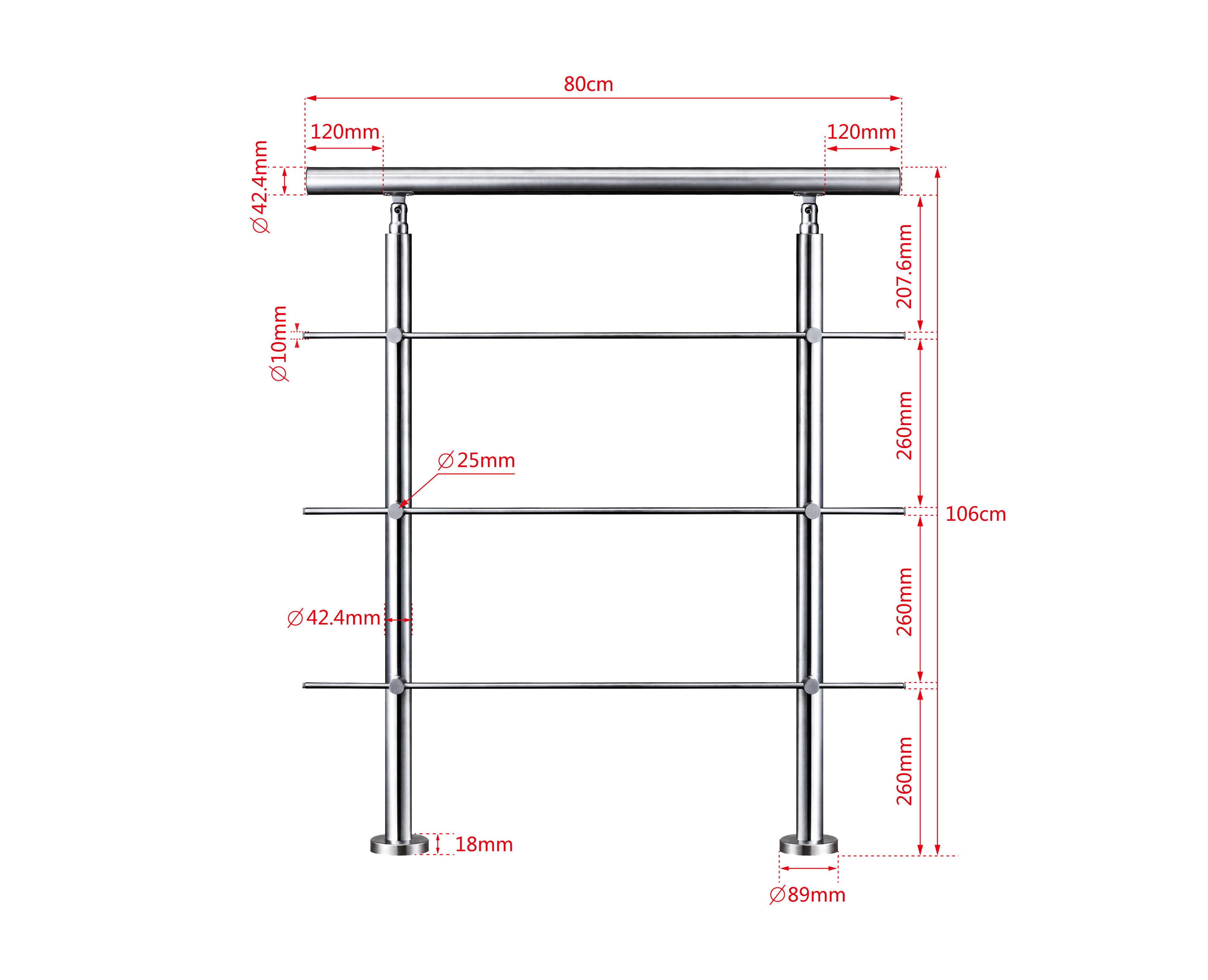 AICA Treppengeländer Edelstahl Material Handläufe 3/5 guardrails Treppe Geländer 80-240 cm, 80 cm Länge, Packung, 3-tlg., 201 Edelstahl, Starke Qualität, Verstellbarer Winkel