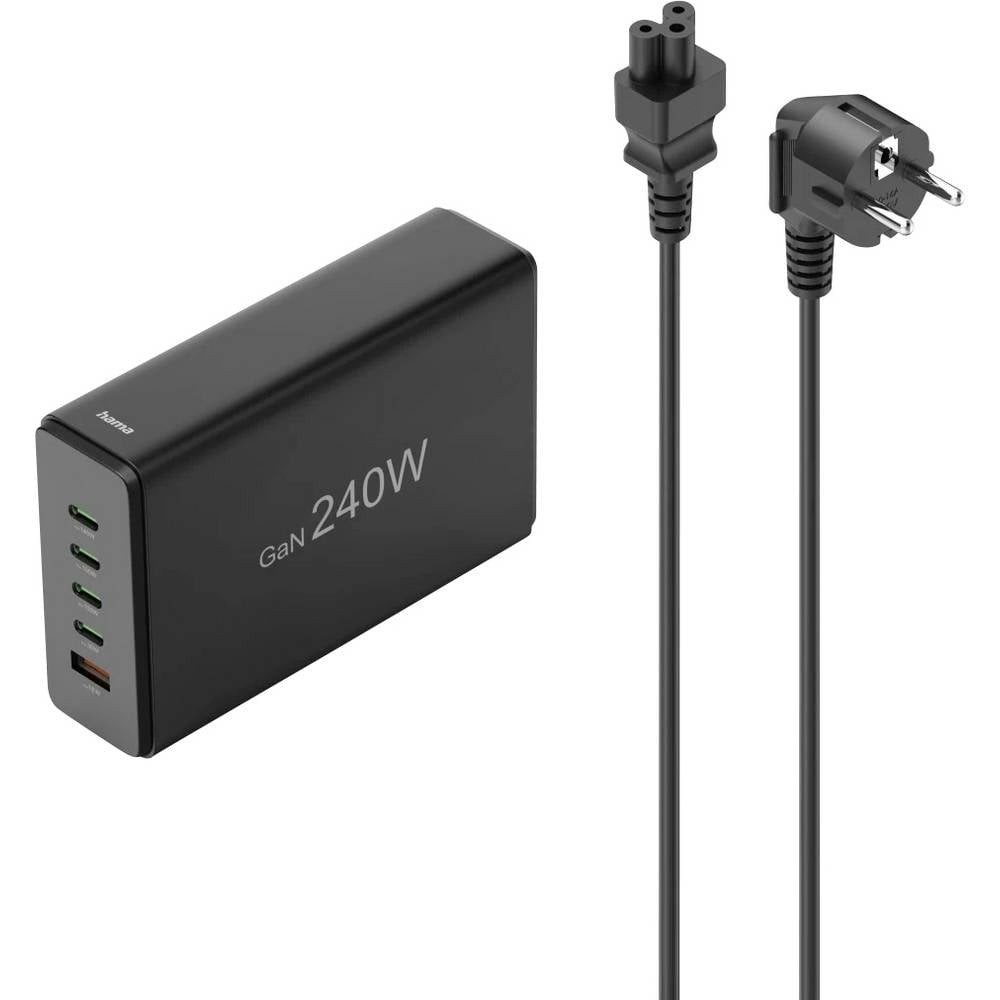 Hama USB-Ladestation 5 Ports, GaN, Schnellladegerät, 4xUSB-C, 1xUSB-A, PD, USB-Ladegerät