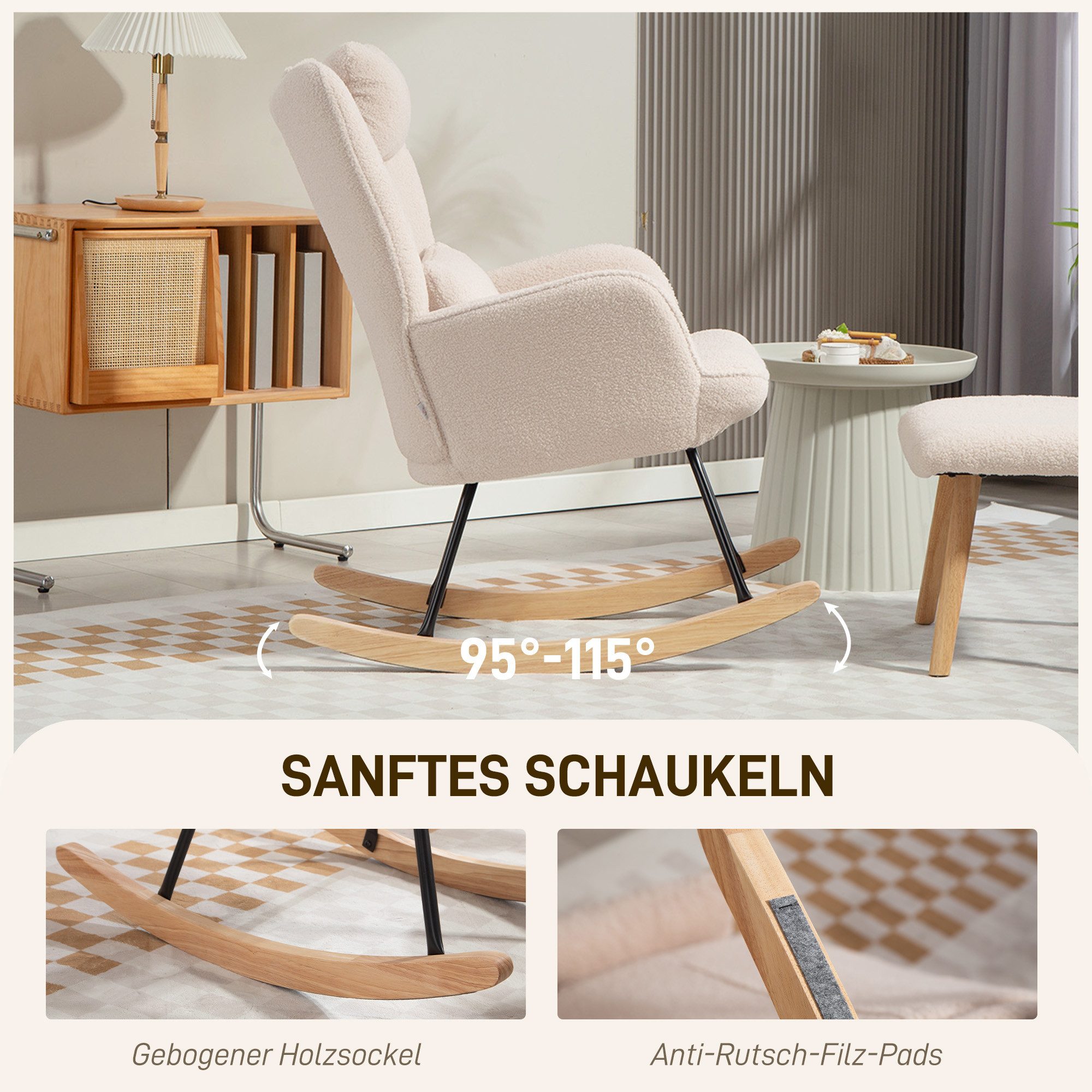 HOMCOM Schaukelsessel Schwingsessel mit Lendenkissen, Kopfstütze, Relaxsessel (Schwingstuhl, 2-St., Schaukelstuhl und Fußhocker), Stillsessel für Wohnzimmer, Sc – Bild 4 von 5