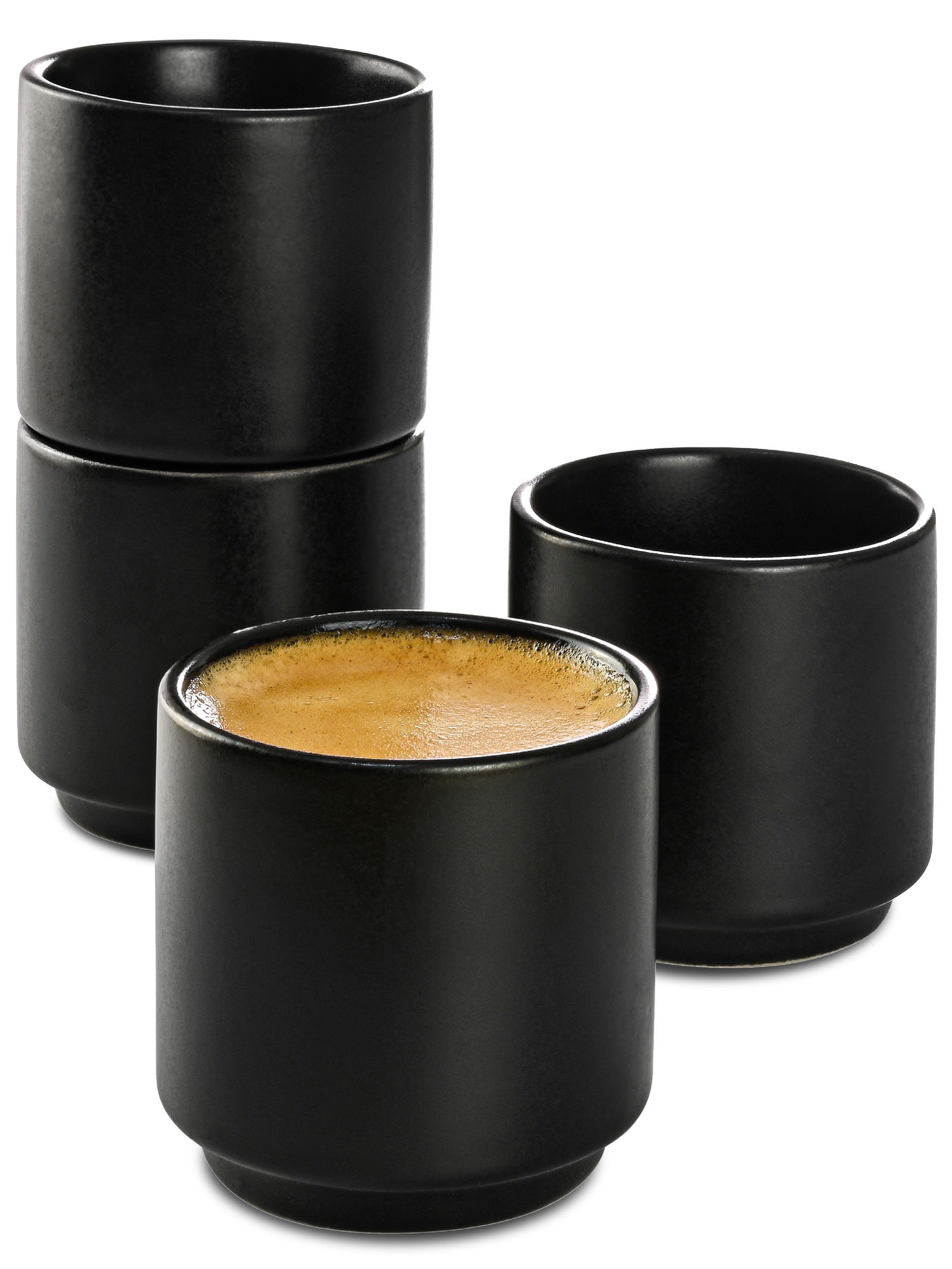 Cosumy Espressotasse 4 Espressotassen Schwarz Stapelbar, Keramik,  Espressotassen 4er Set - Keramik - Hält Lange Warm - Geschenkbox - 70ml
