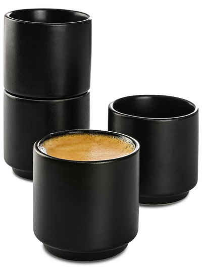 Cosumy Espressotasse 4 Espressotassen Schwarz Stapelbar, Keramik, Espressotassen 4er Set - Keramik - Hält Lange Warm - Geschenkbox - 70ml
