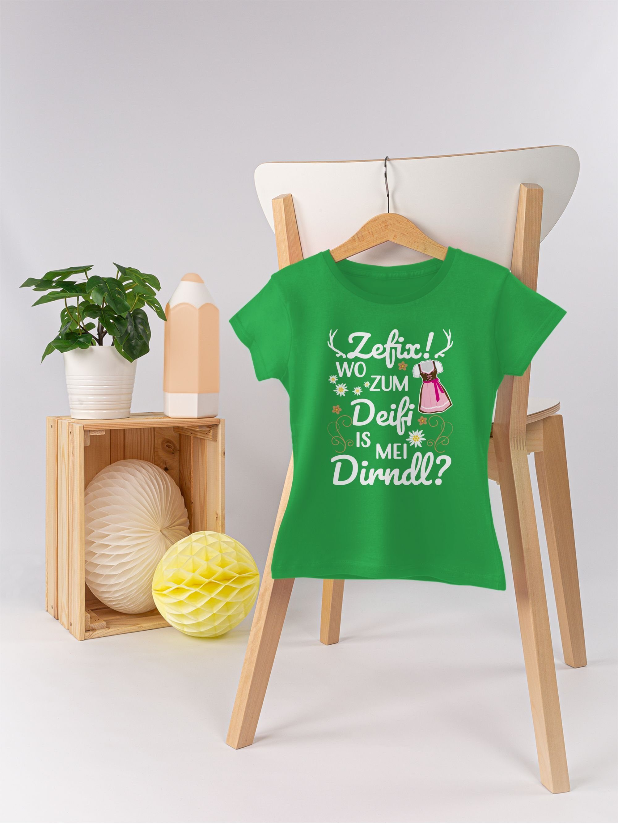 Shirtracer T-Shirt Wo zum Grün 3 Mode Dirndl Deifi Outfit mei is Oktoberfest für Kinder