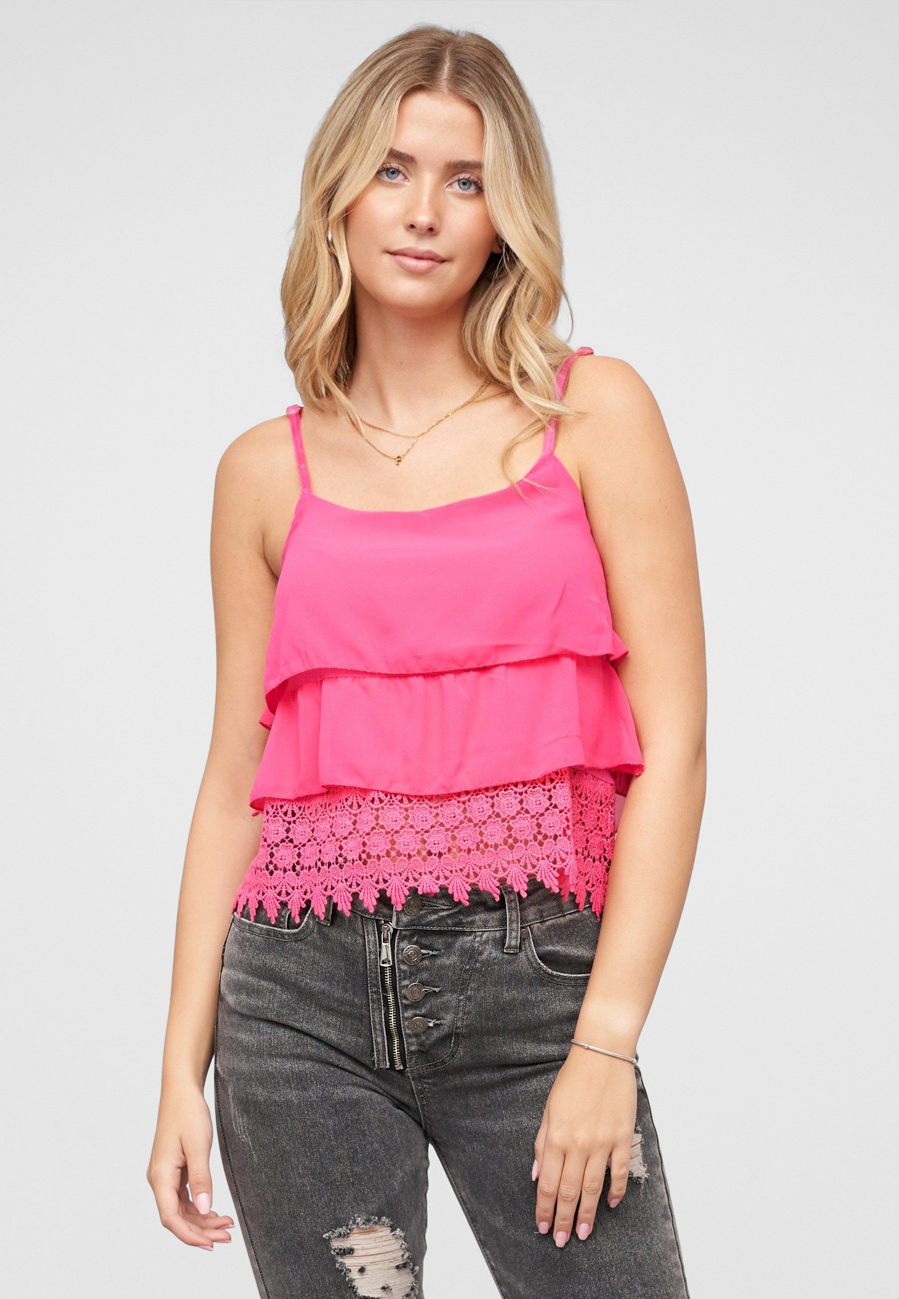 CLOUD 5IVE Tanktop CLOUD 5IVE Chiffon Stufen Top mit Spitze 3-lagig