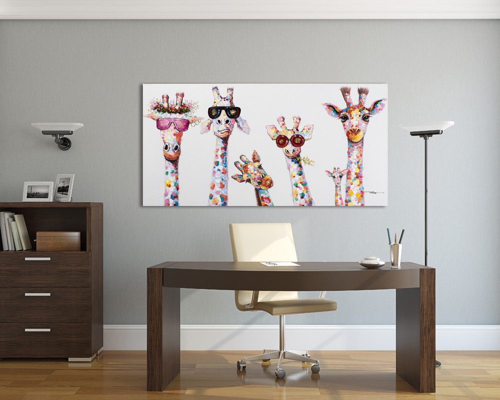 ArtUniverse Gemälde Kuriose Giraffenfamilie 70x140 cm, Tiermotiv