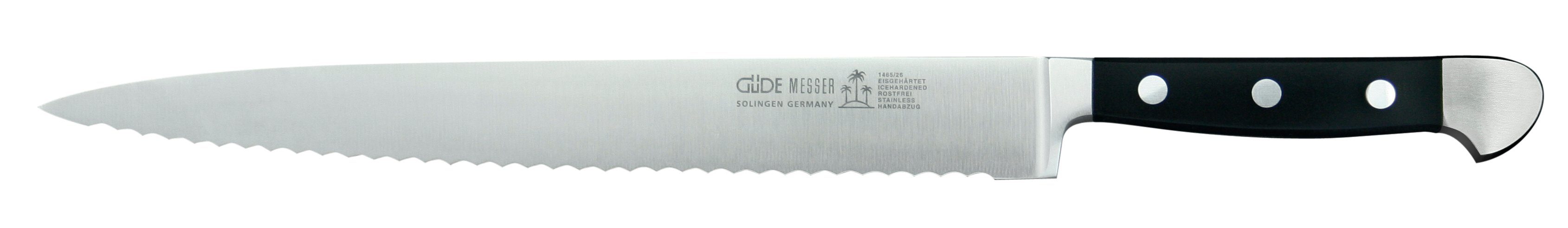 Güde Messer Solingen Schale 26 mit Sägezahnung CVM-Messerstahl Messerstahl, cm Wellenschliff Klinge - mit Schinkenmesser - Alpha