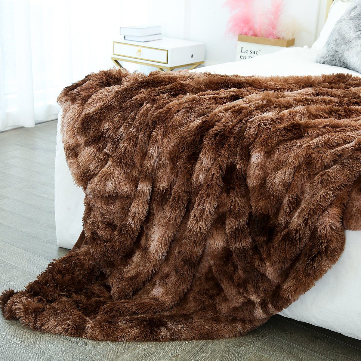 Rosnek Tagesdecke Reversible Lange Zottelige, Tie-Dye Ombre, Sofa Bettwäsche Babydecke, Flauschig Warmer Plüsch