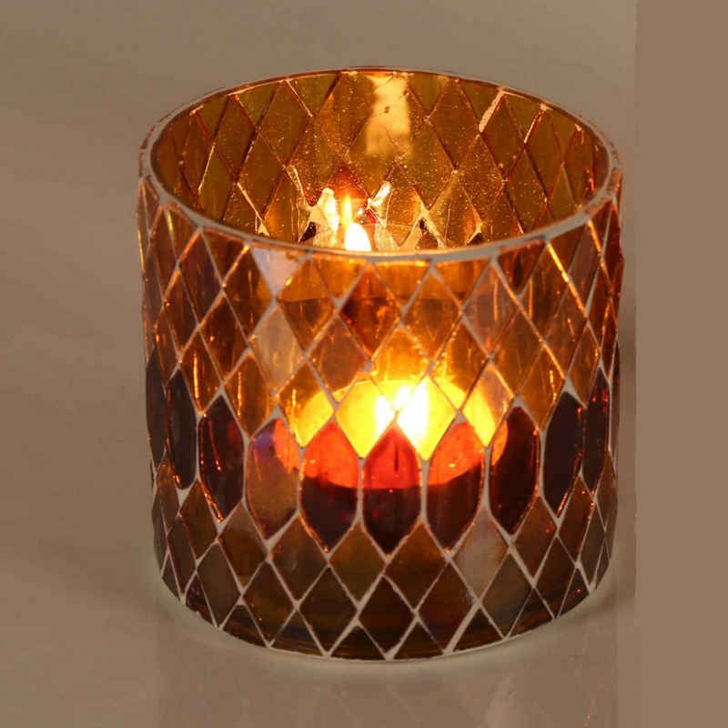 Casa Moro Windlicht Marokkanisches Mosaik-Windlicht Rayan GELB rund aus Glas (Teelichthalter Boho Chic Kerzenständer Kerzenhalter, Glaswindlicht in den Größen S und M oder als 2er Set bestellbar), Ramadan Kerzenleuchter Tisch Dekoration