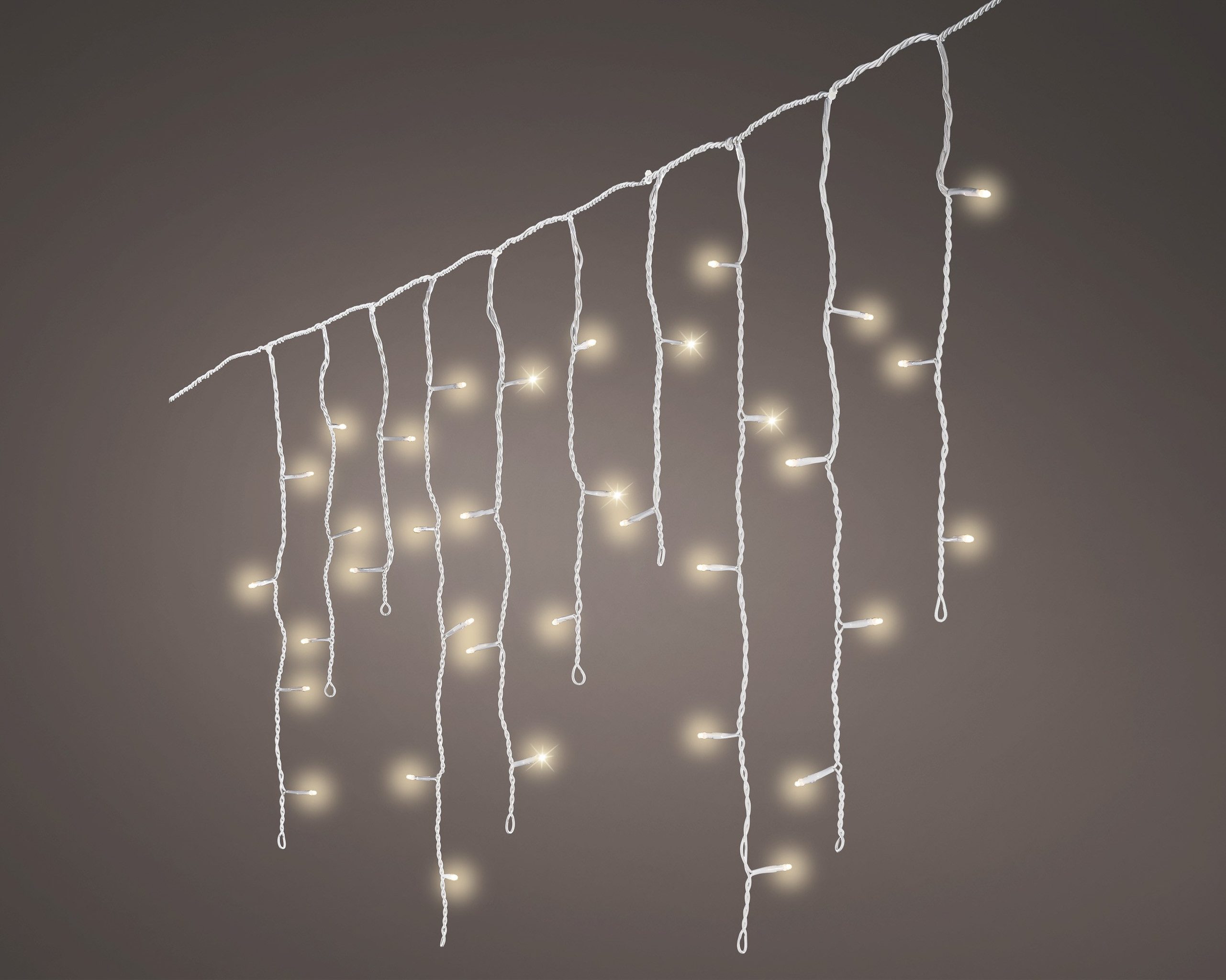 Lumineo LED-Lichterkette, LED Eiszapfen Lichterkette 5m - 34 Lichtstränge 119 LEDs Warmweiß Weiß