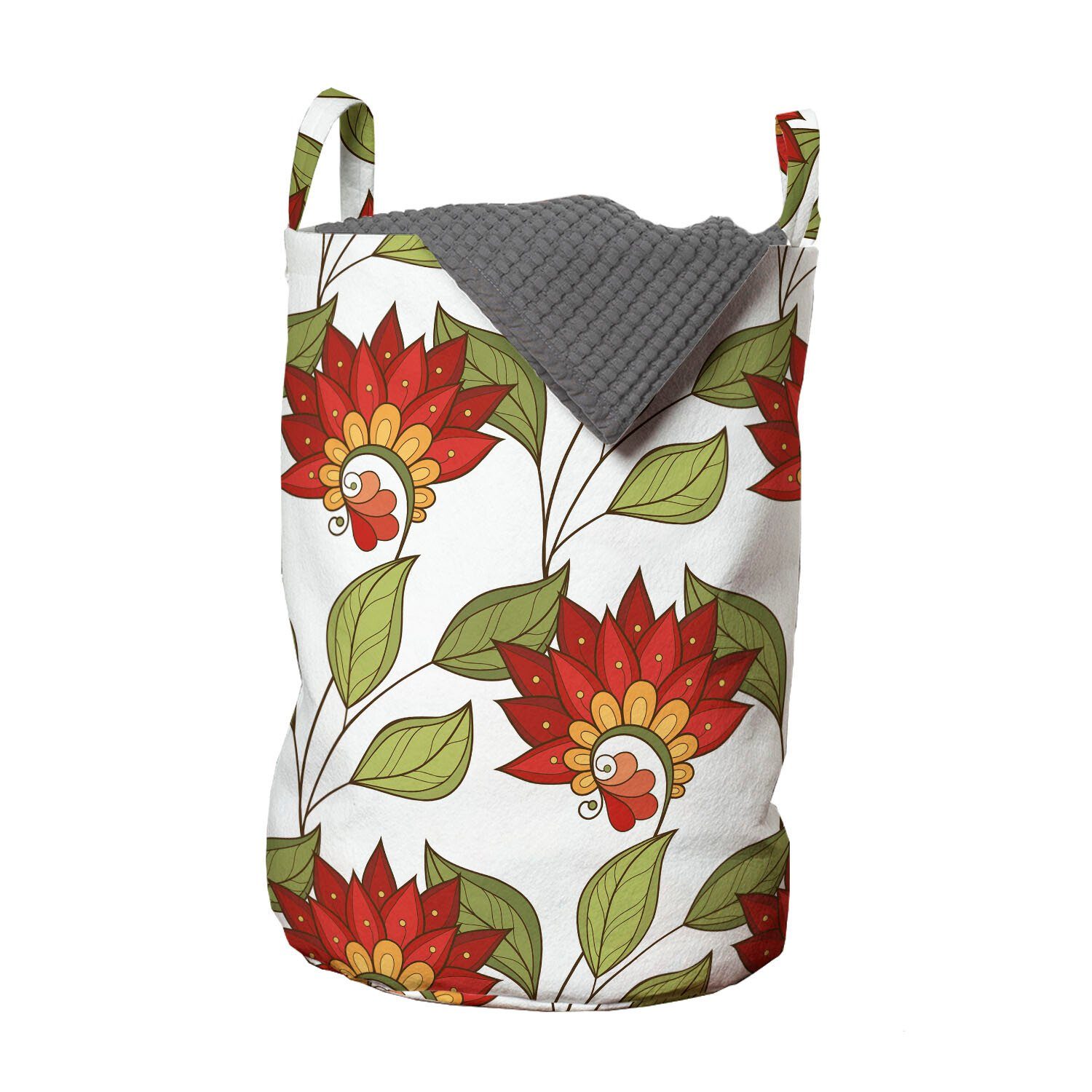 Abakuhaus Wäschesäckchen Wäschekorb mit Griffen Kordelzugverschluss für Waschsalons, Blumen Frühlings-Blätter und Blumen