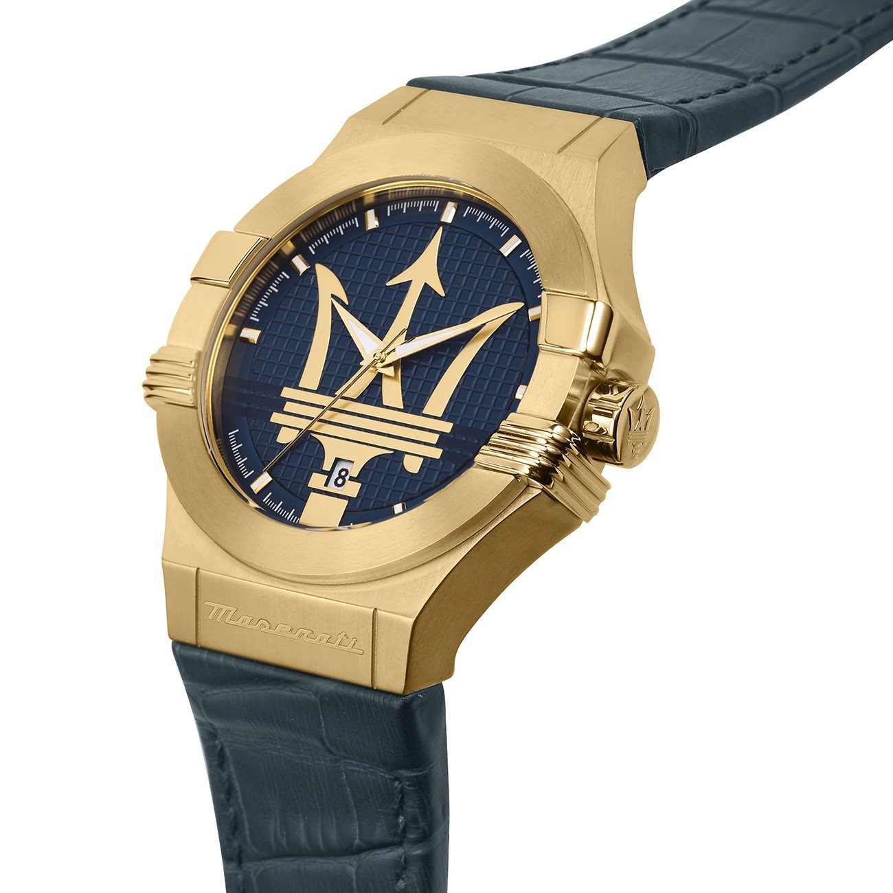 MASERATI Quarzuhr Maserati Herren POTENZA, Lederarmband, Analog Made-In Uhr rund, (ca. groß Italy Herrenuhr 40mm)