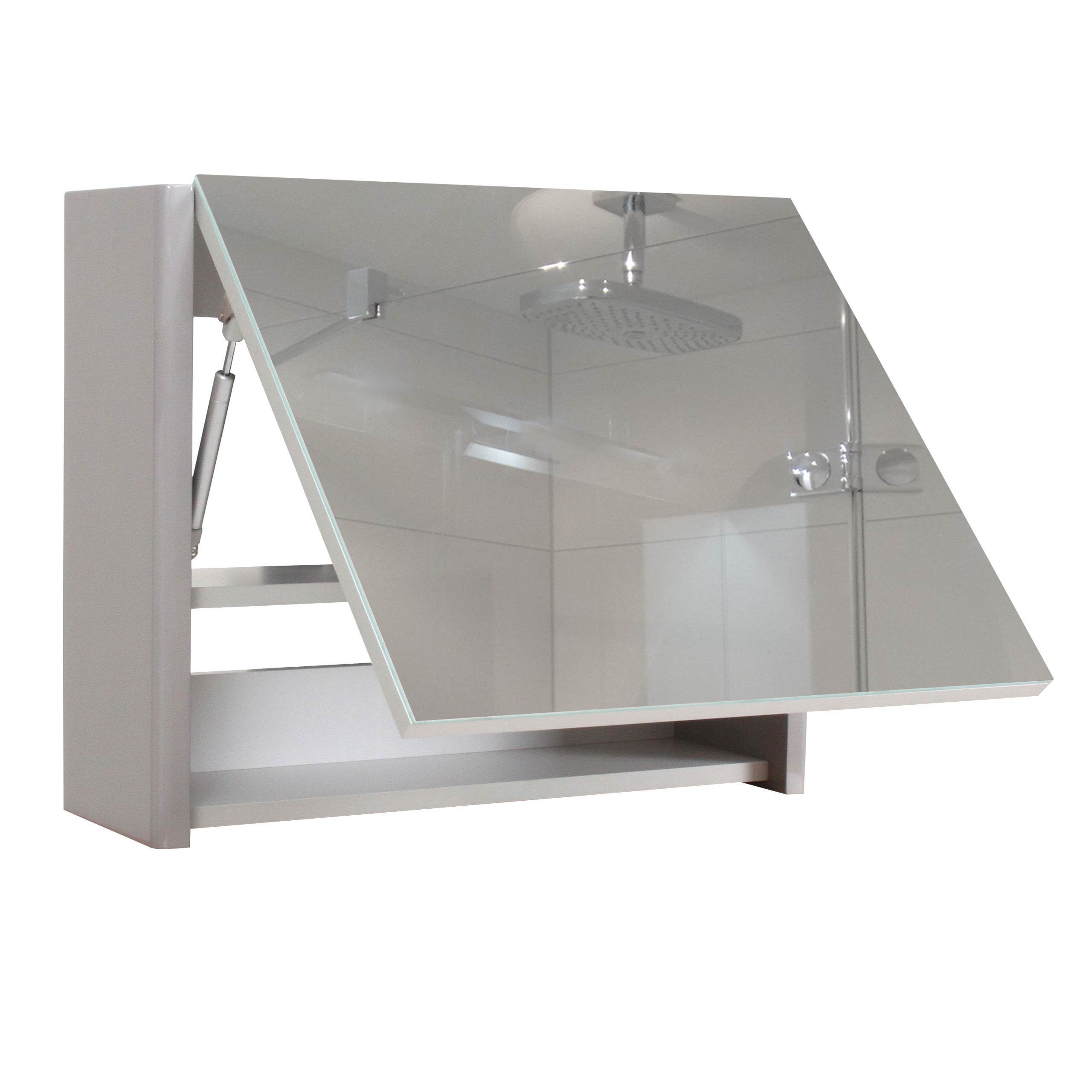 MCW Badezimmerspiegelschrank MCW-B19-C mit Ablagefläche, Hochglanz-Optik, Inkl. Einlegeboden grau | grau