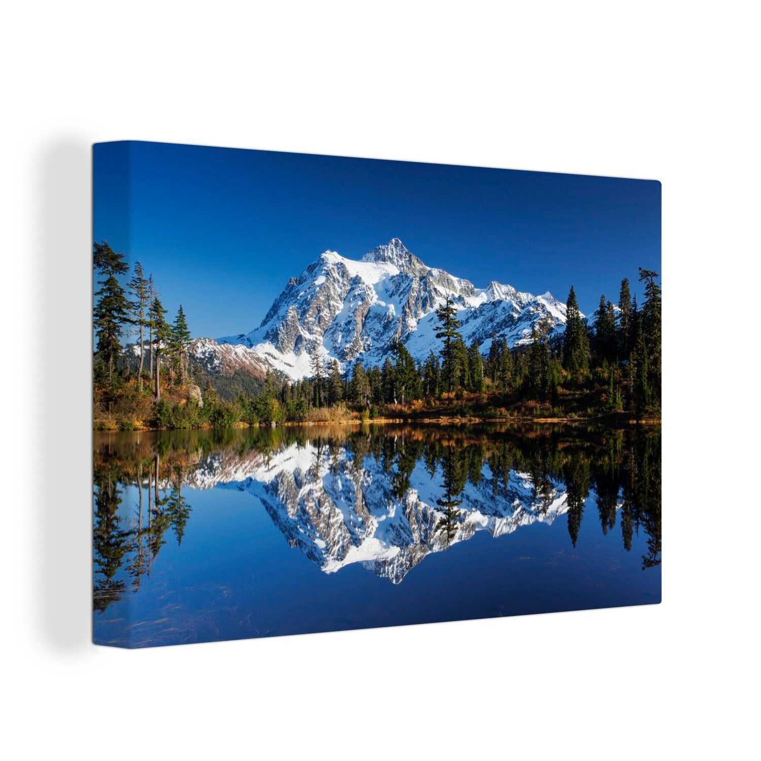 OneMillionCanvasses® Leinwandbild Der See spiegelt den Berg im North Cascades National Park, (1 St), Wandbild Leinwandbilder, Aufhängefertig, Wanddeko, 30x20 cm